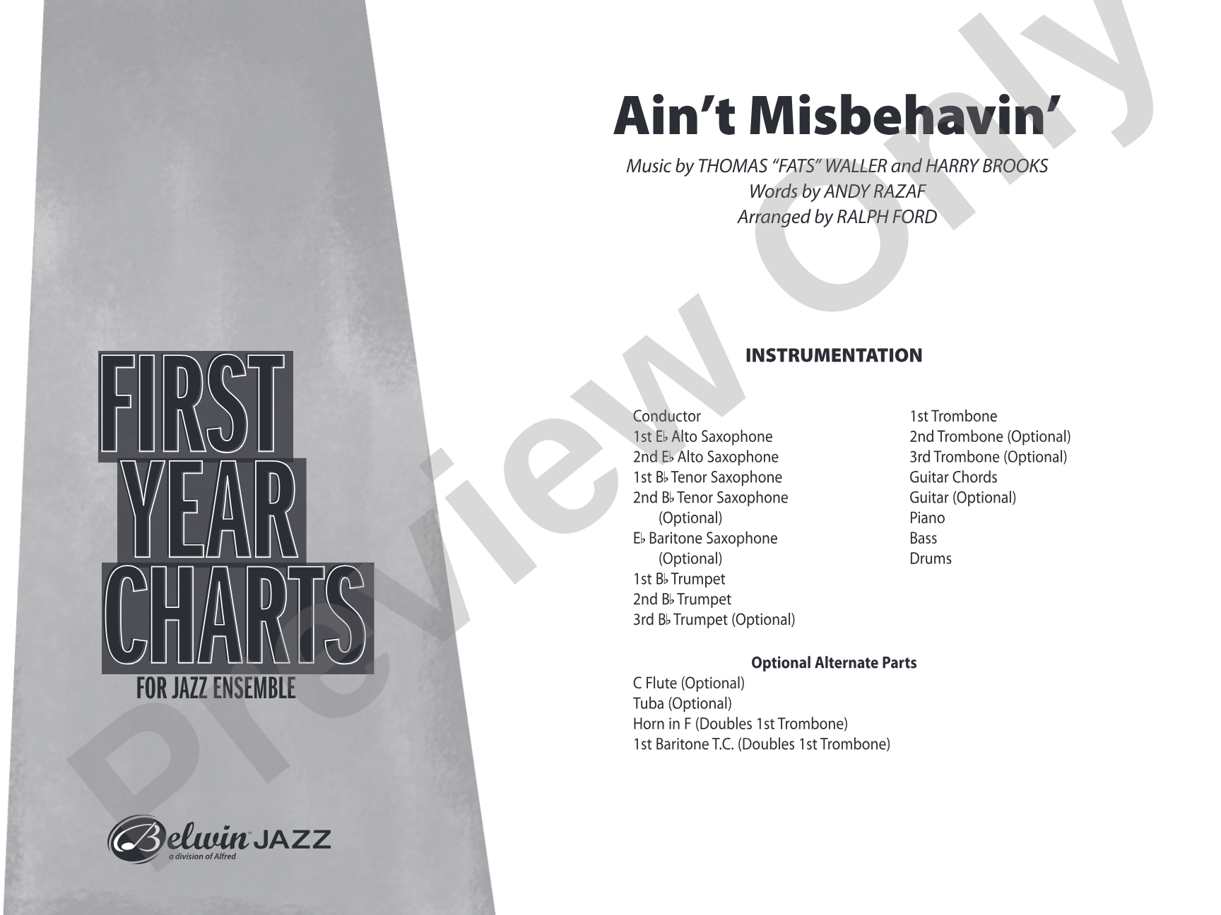 Ain't Misbehavin': Jazz Ensemble Conductor Score & Parts
