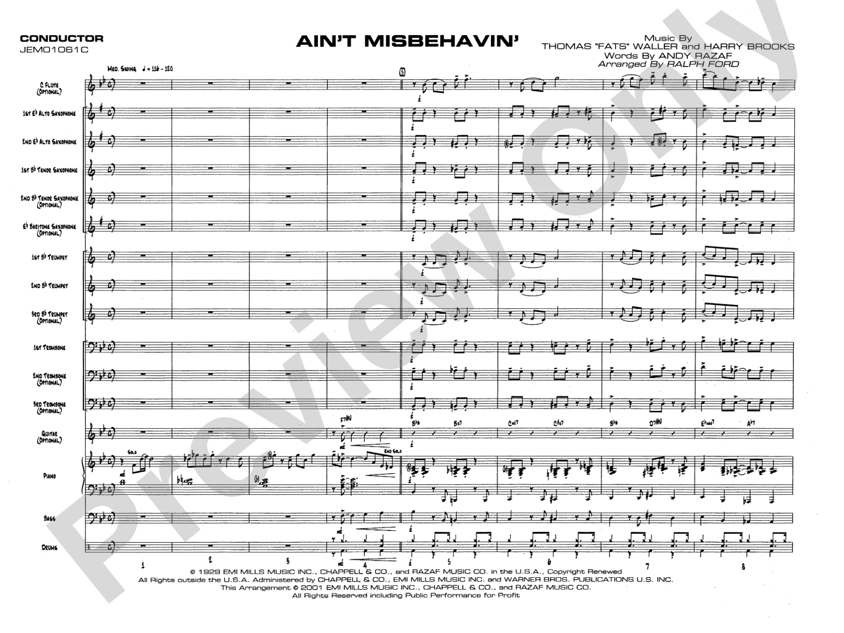 Ain't Misbehavin': Jazz Ensemble Conductor Score & Parts