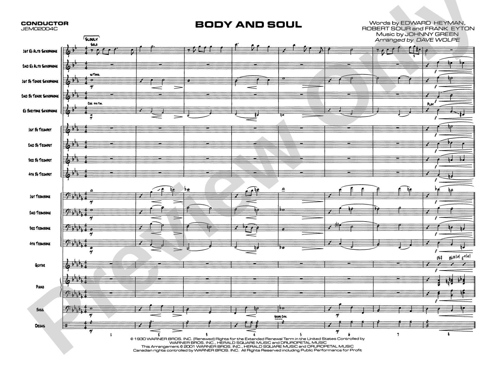Body and Soul: Jazz Ensemble Conductor Score & Parts