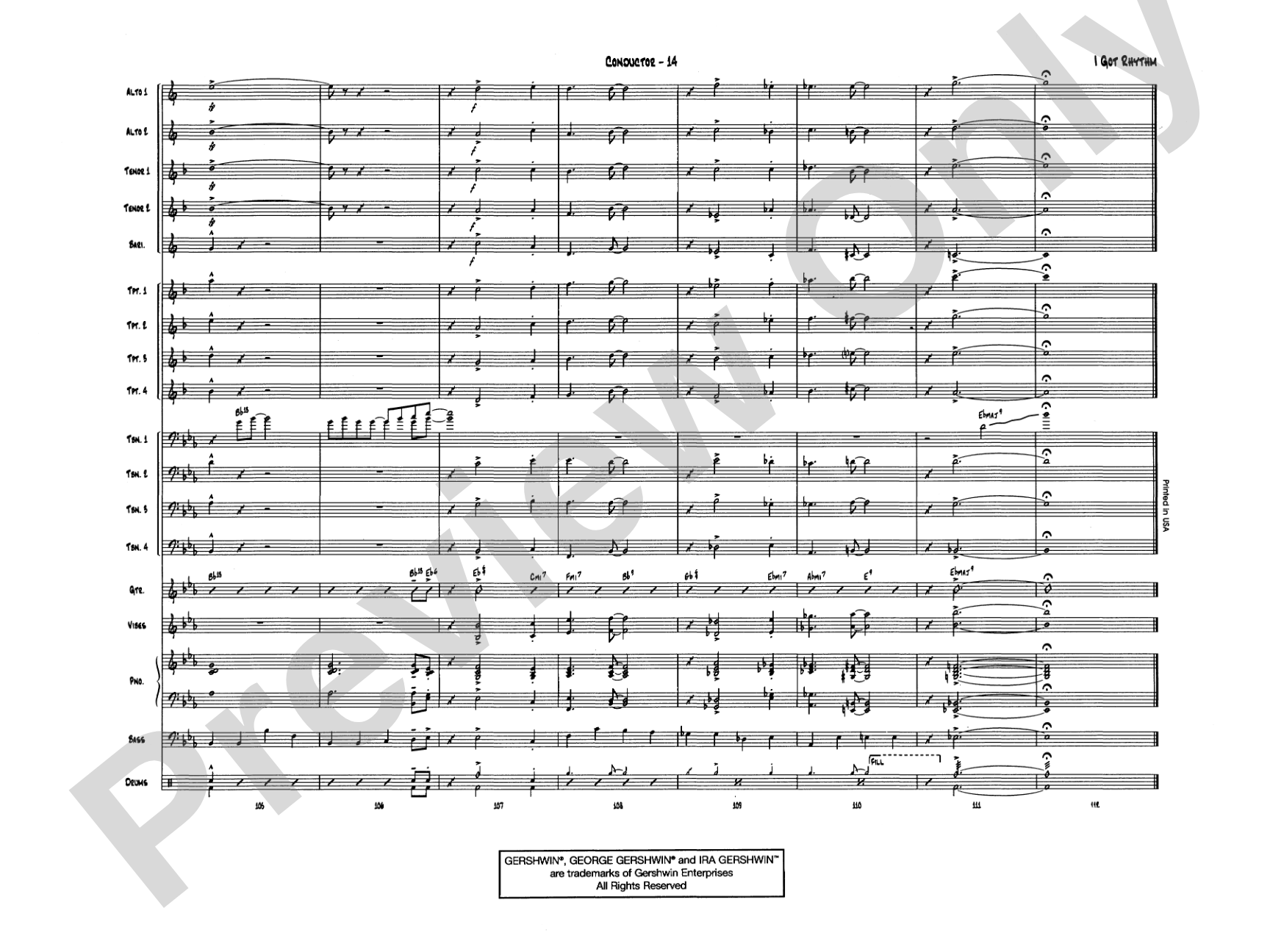 I Got Rhythm: Jazz Ensemble Conductor Score & Parts