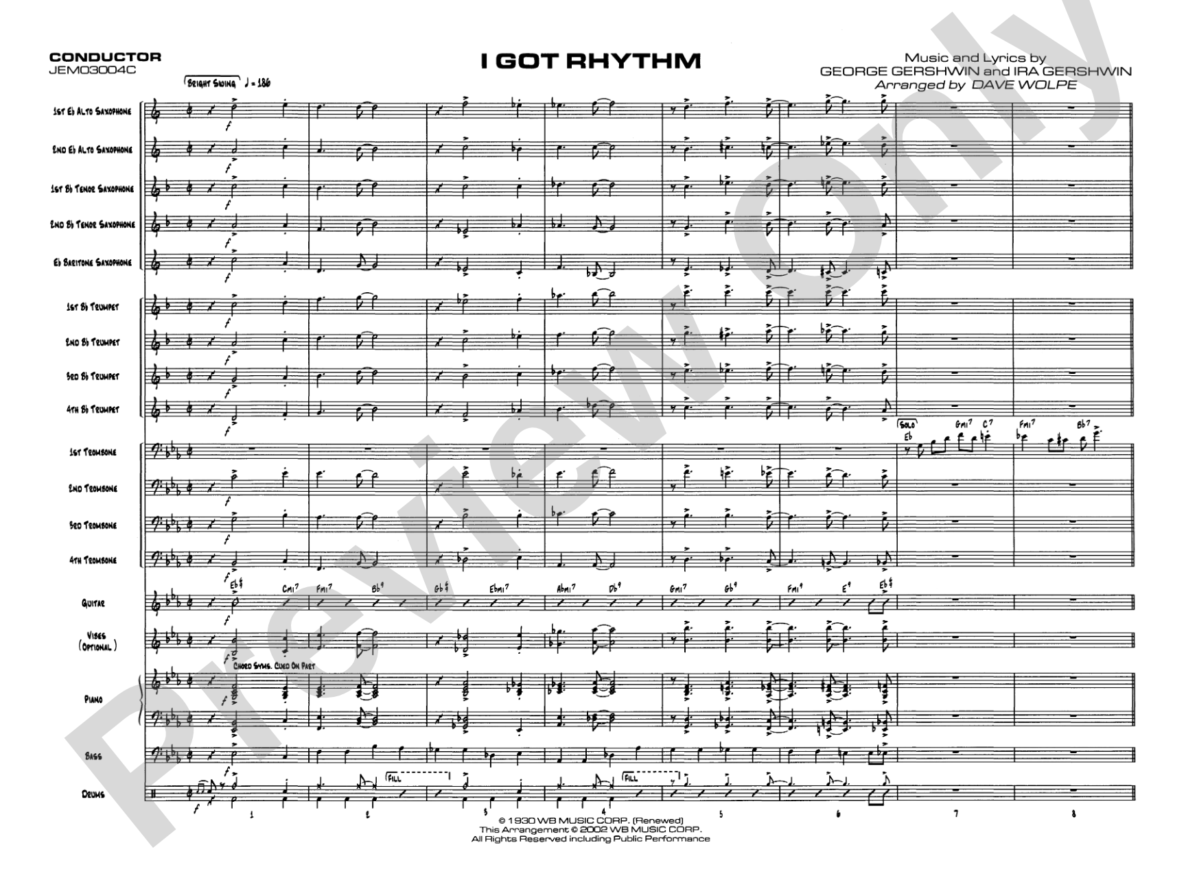 I Got Rhythm: Jazz Ensemble Conductor Score & Parts