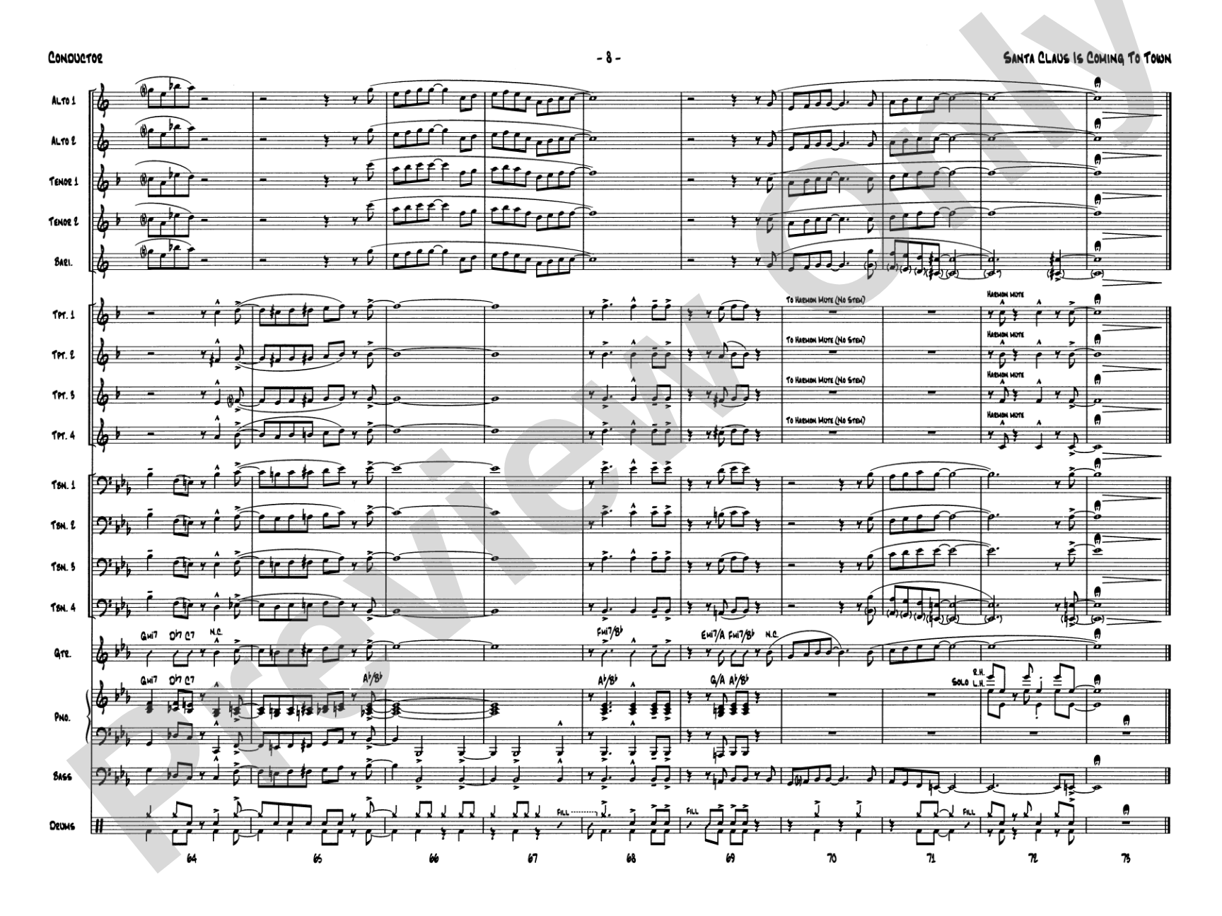 Santa Claus Is Coming to Town: Jazz Ensemble Conductor Score & Parts