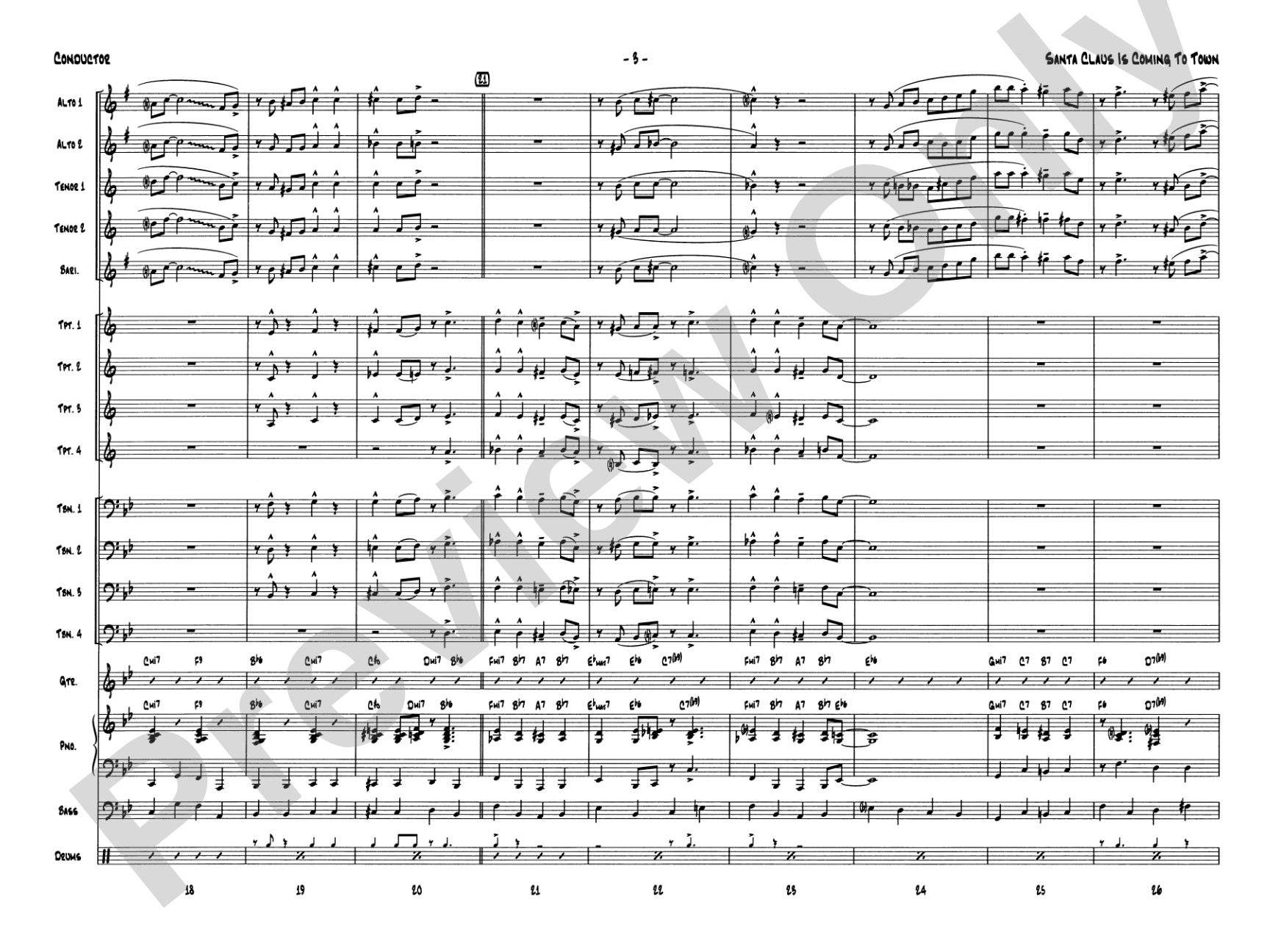Santa Claus Is Coming to Town: Jazz Ensemble Conductor Score & Parts