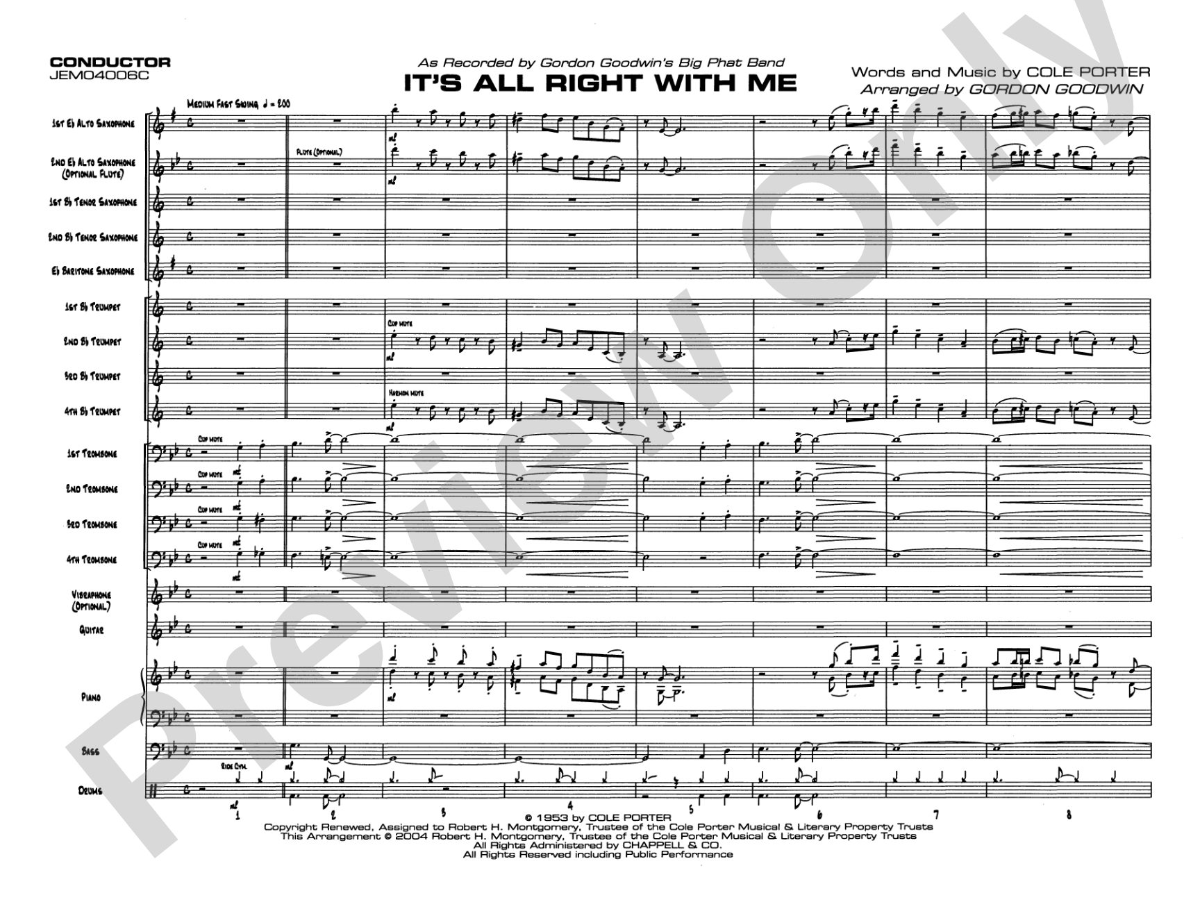 It's All Right with Me: Jazz Ensemble Conductor Score & Parts