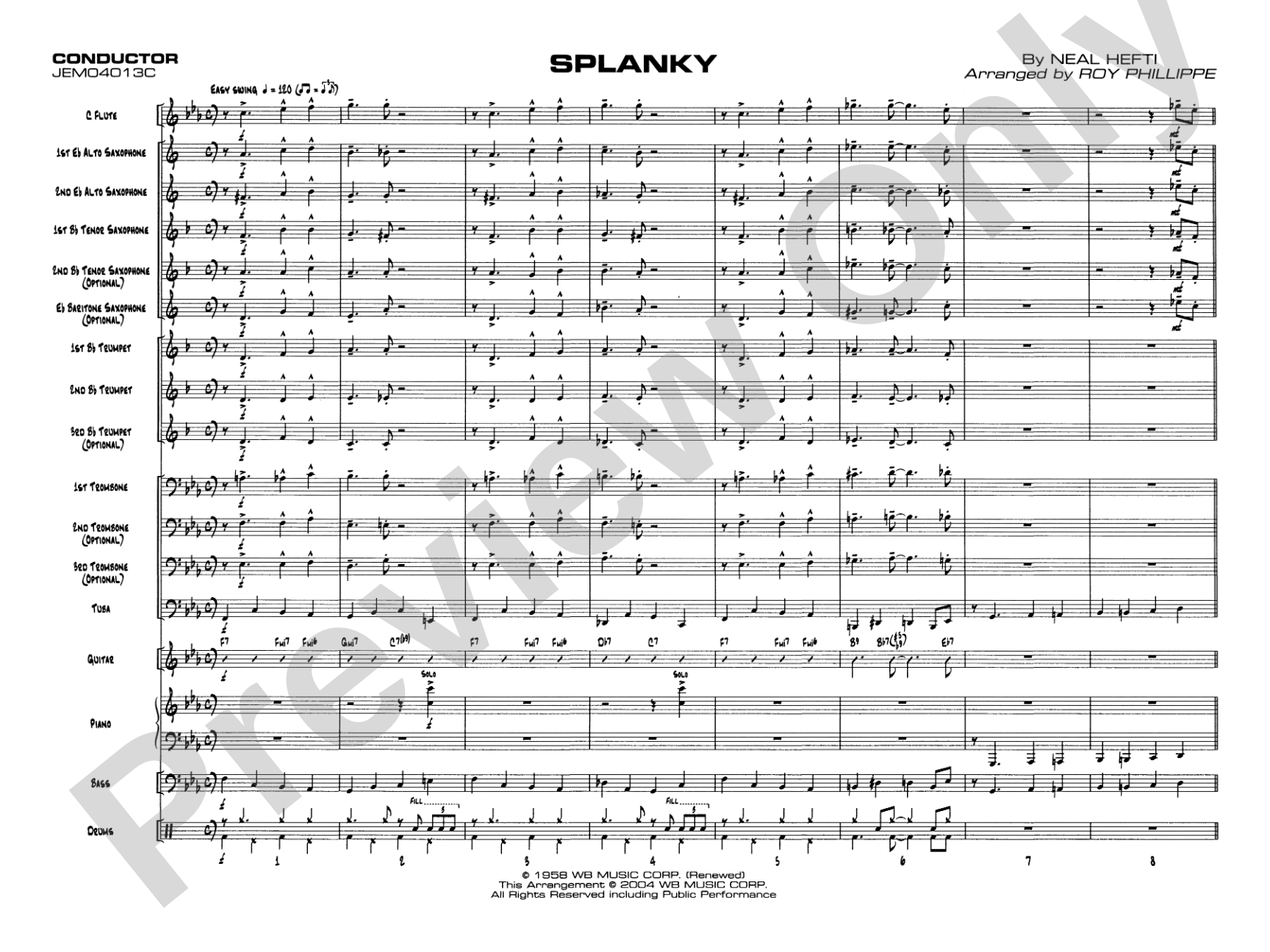 Splanky: Jazz Ensemble Conductor Score & Parts