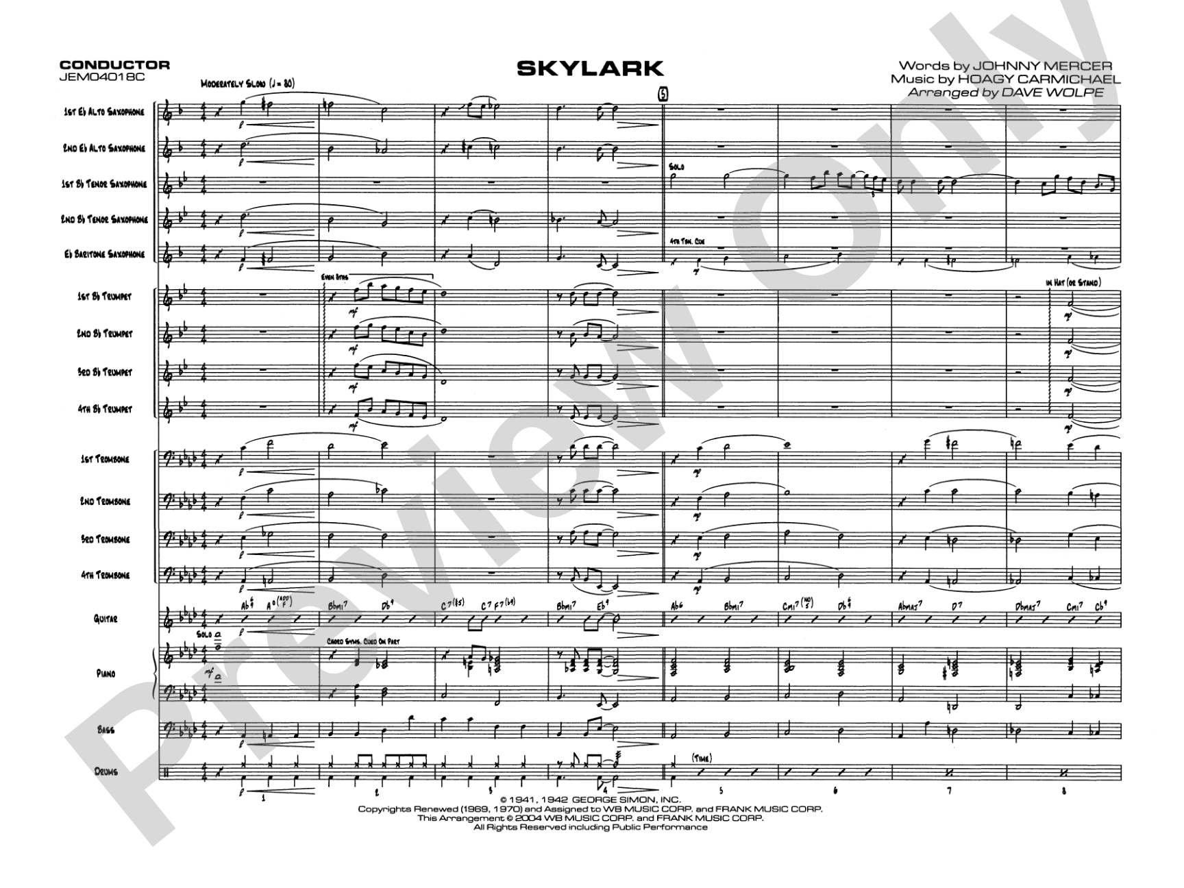 Skylark: Jazz Ensemble Conductor Score & Parts