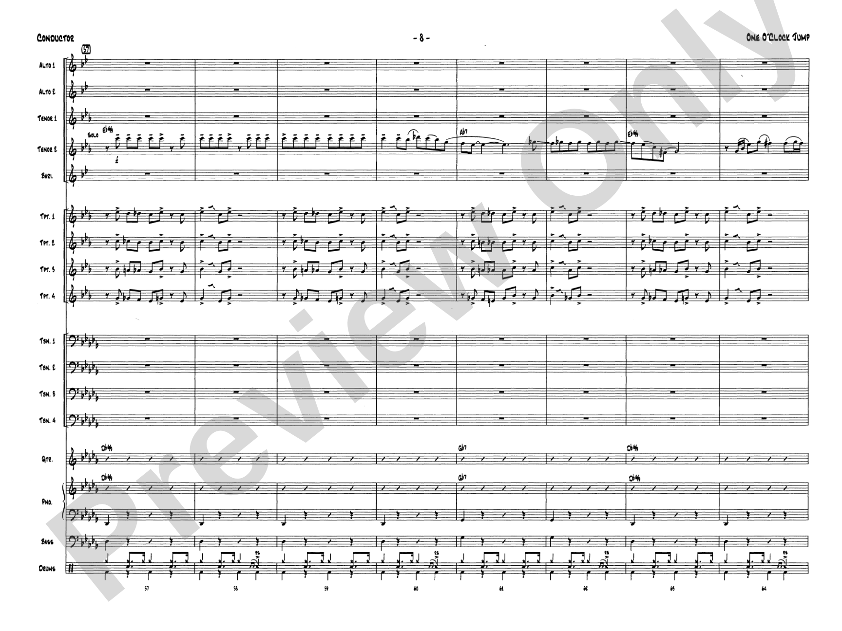 One O'Clock Jump: Jazz Ensemble Conductor Score & Parts