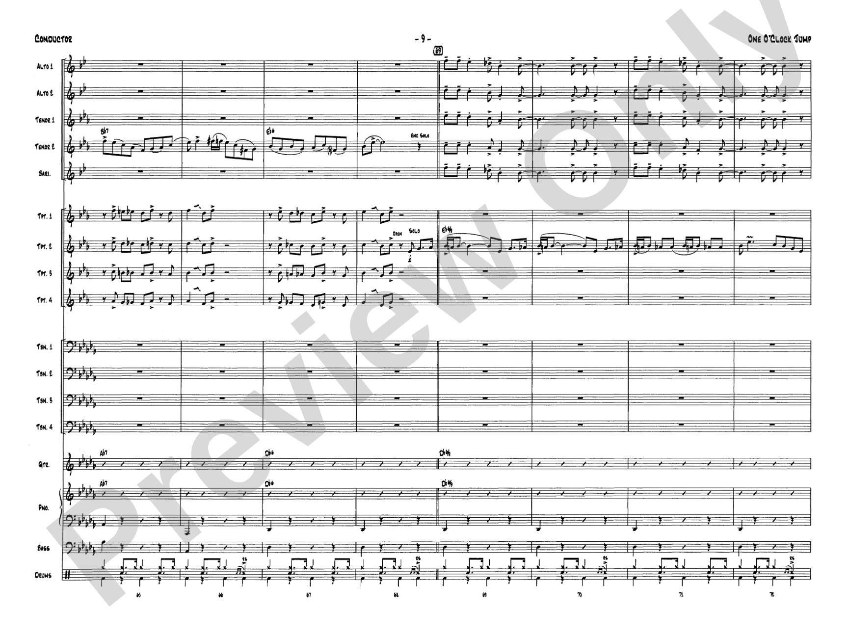 One O'Clock Jump: Jazz Ensemble Conductor Score & Parts