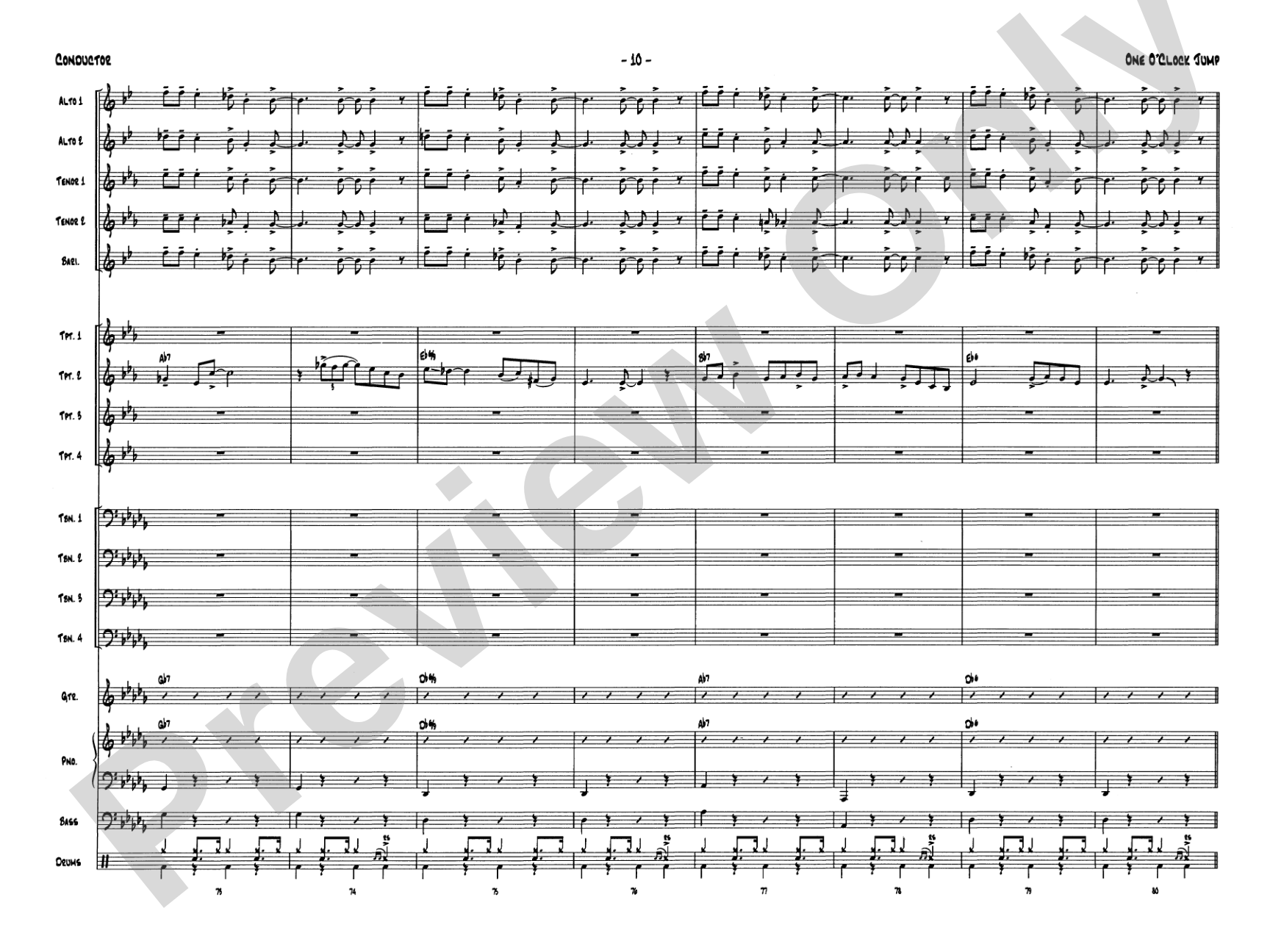 One O'Clock Jump: Jazz Ensemble Conductor Score & Parts
