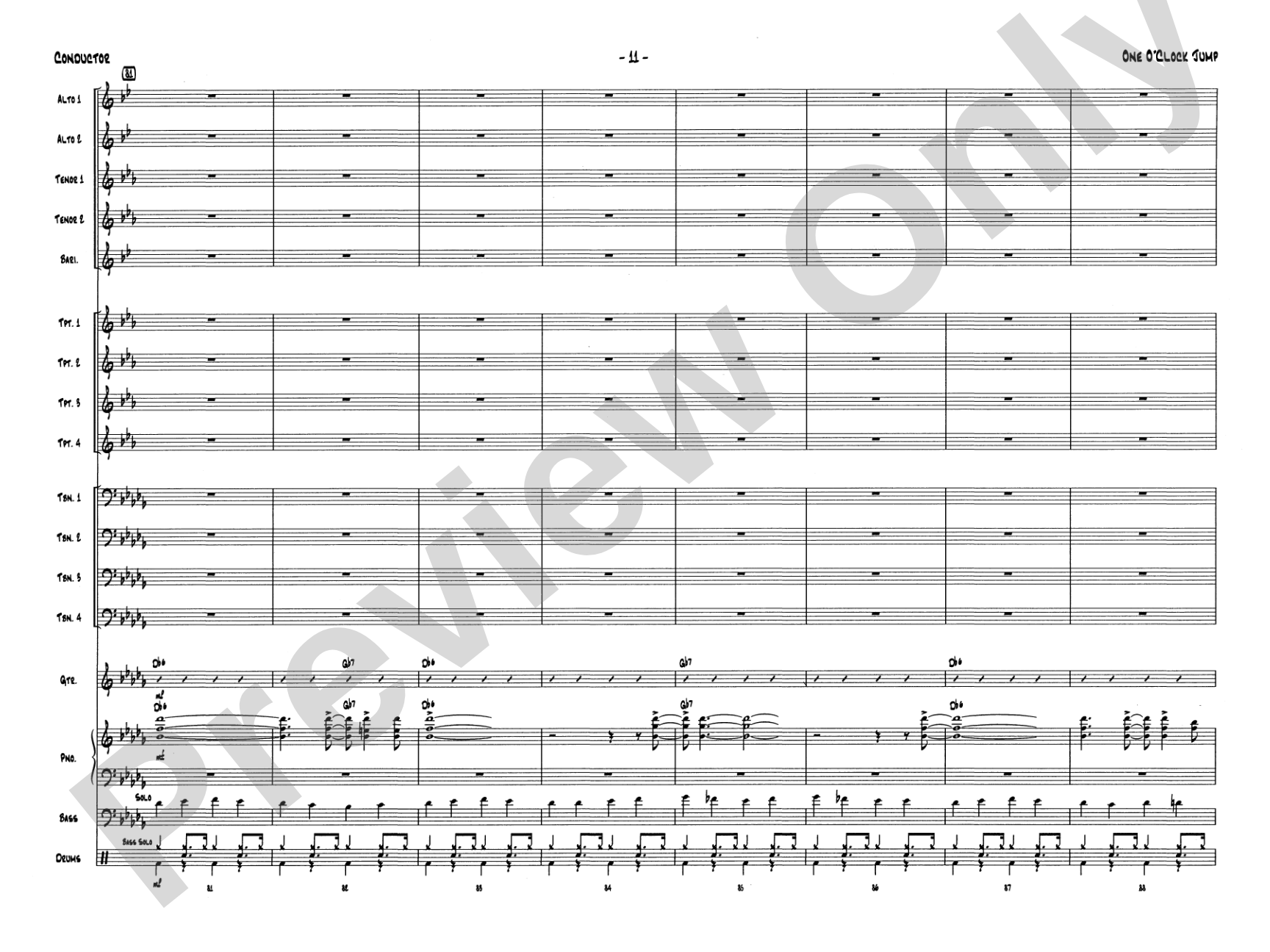 One O'Clock Jump: Jazz Ensemble Conductor Score & Parts