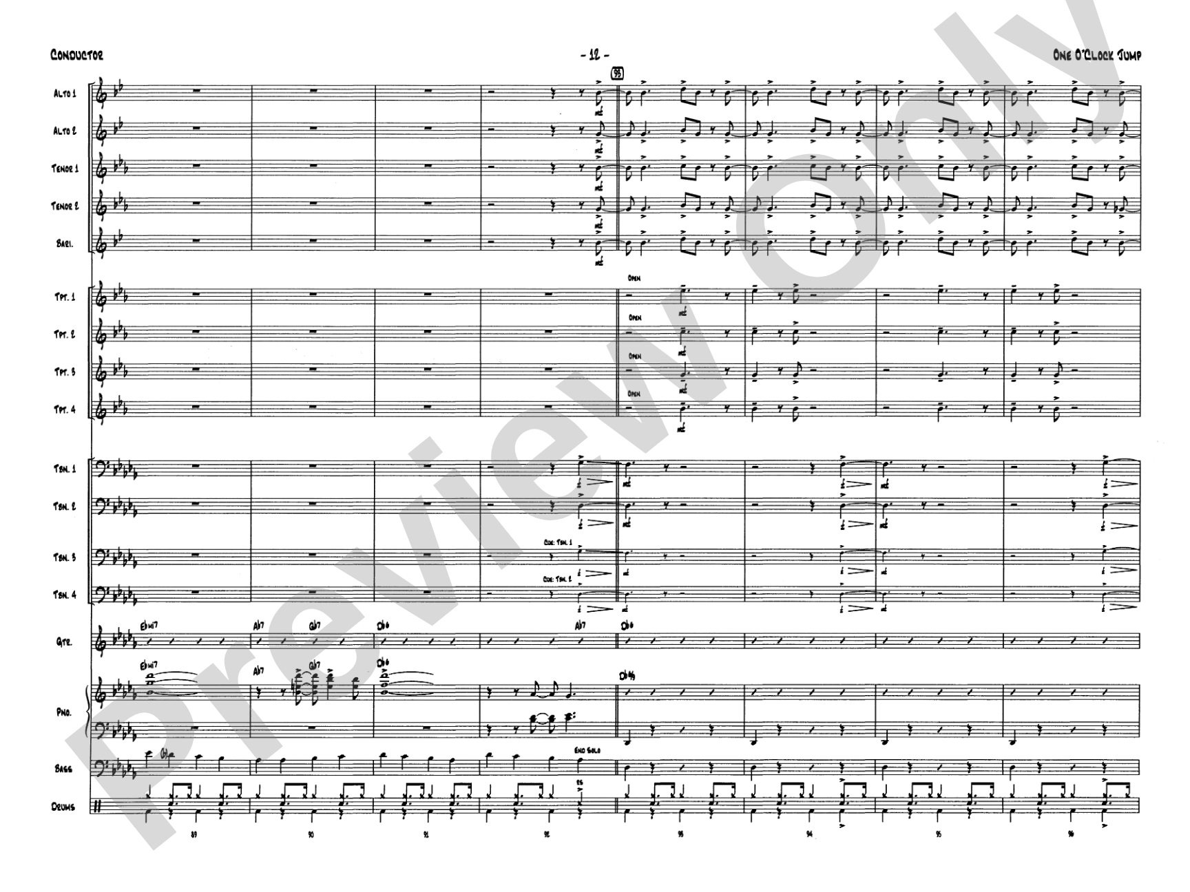 One O'Clock Jump: Jazz Ensemble Conductor Score & Parts