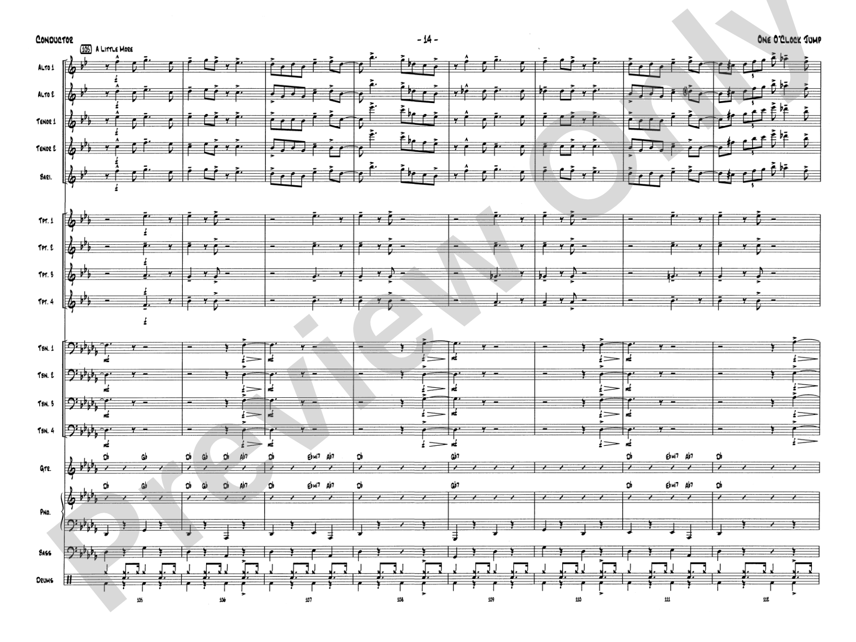 One O'Clock Jump: Jazz Ensemble Conductor Score & Parts