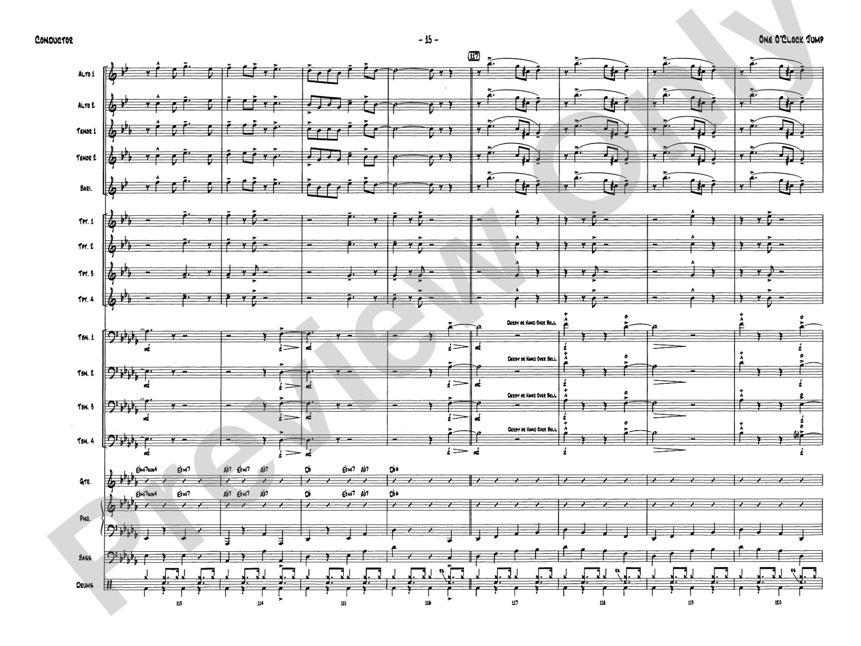 One O'Clock Jump: Jazz Ensemble Conductor Score & Parts