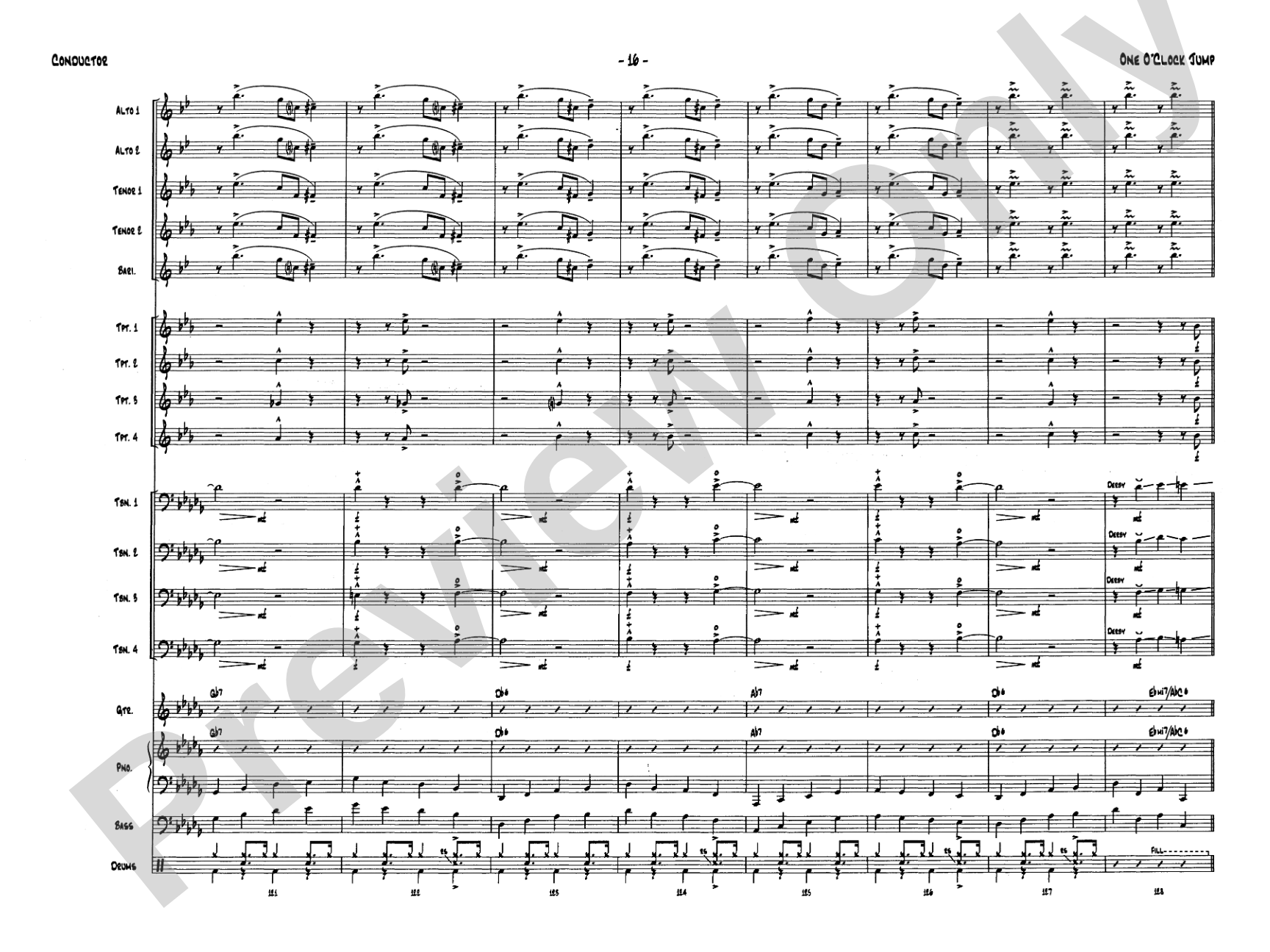 One O'Clock Jump: Jazz Ensemble Conductor Score & Parts