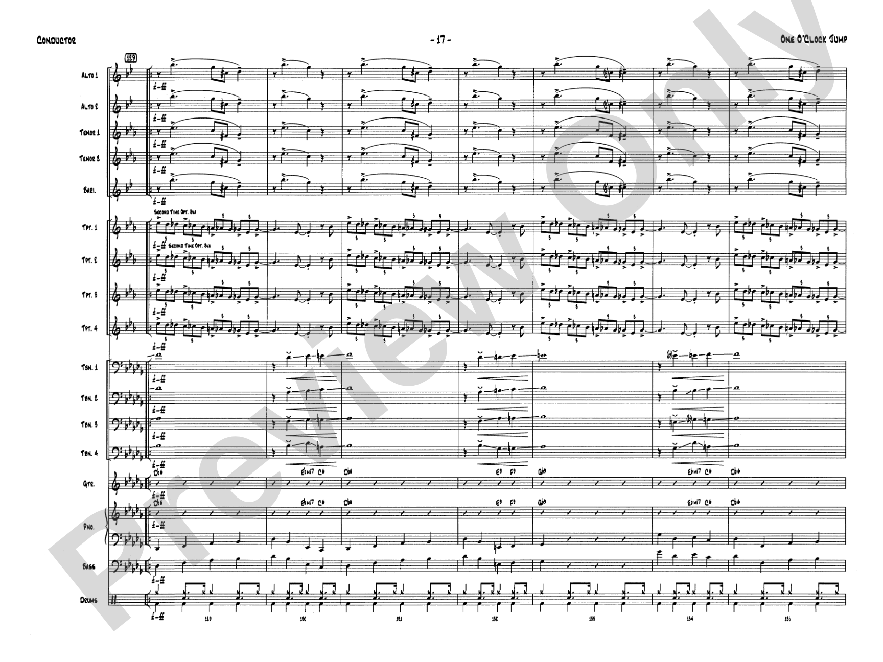 One O'Clock Jump: Jazz Ensemble Conductor Score & Parts