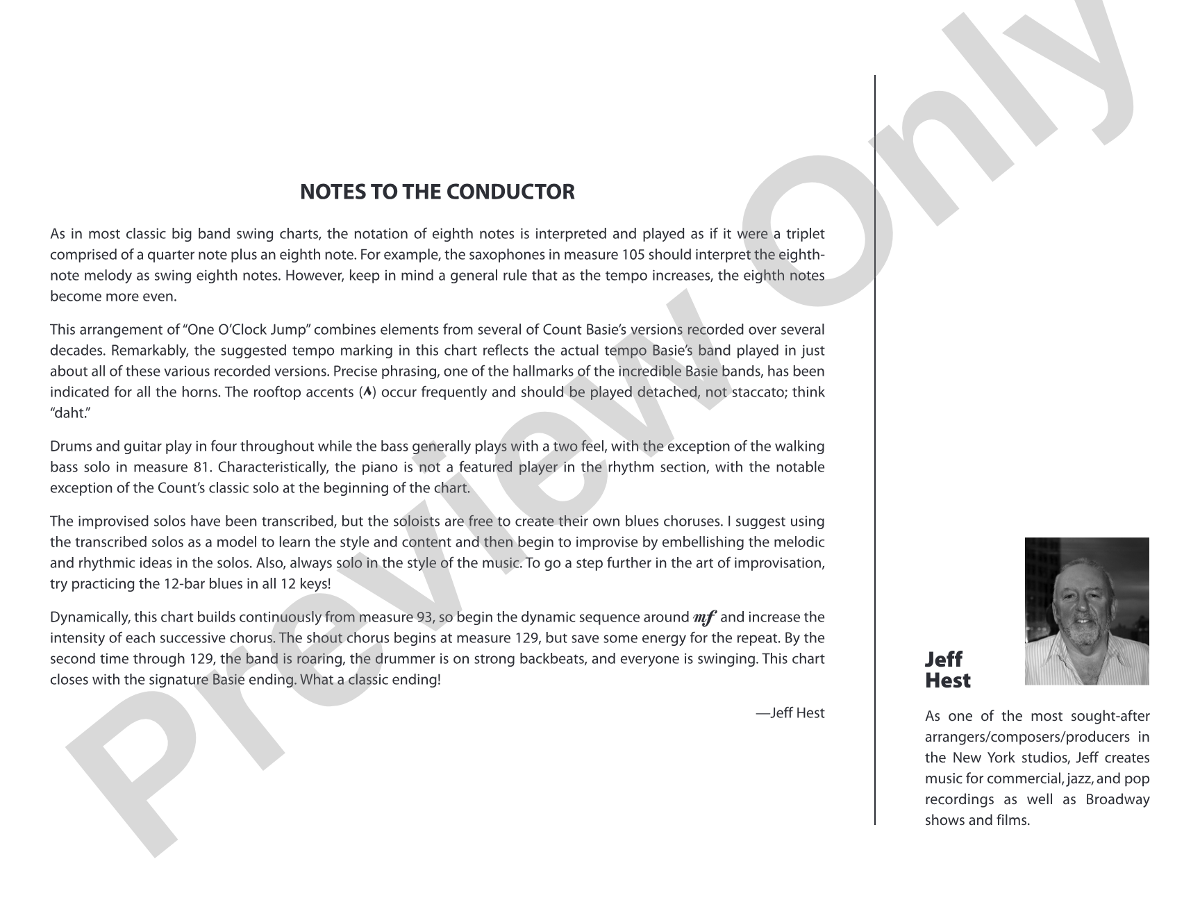 One O'Clock Jump: Jazz Ensemble Conductor Score & Parts