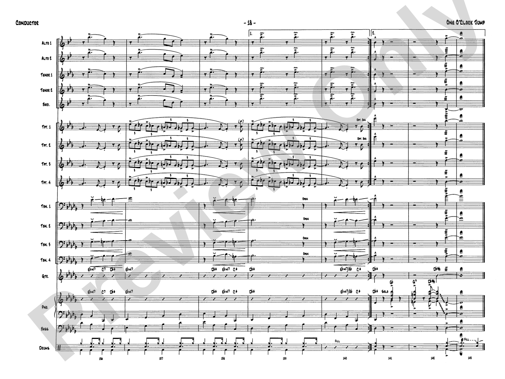 One O'Clock Jump: Jazz Ensemble Conductor Score & Parts