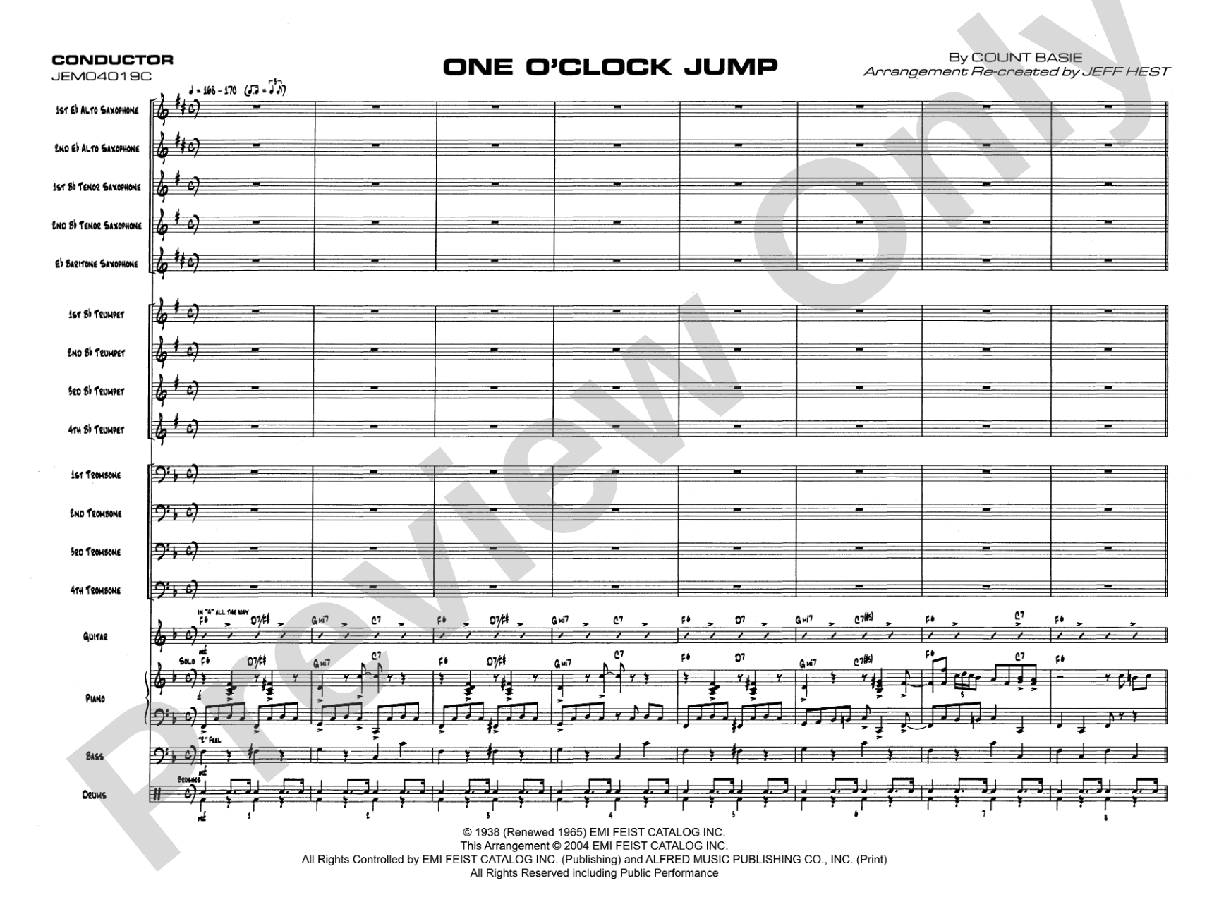 One O'Clock Jump: Jazz Ensemble Conductor Score & Parts
