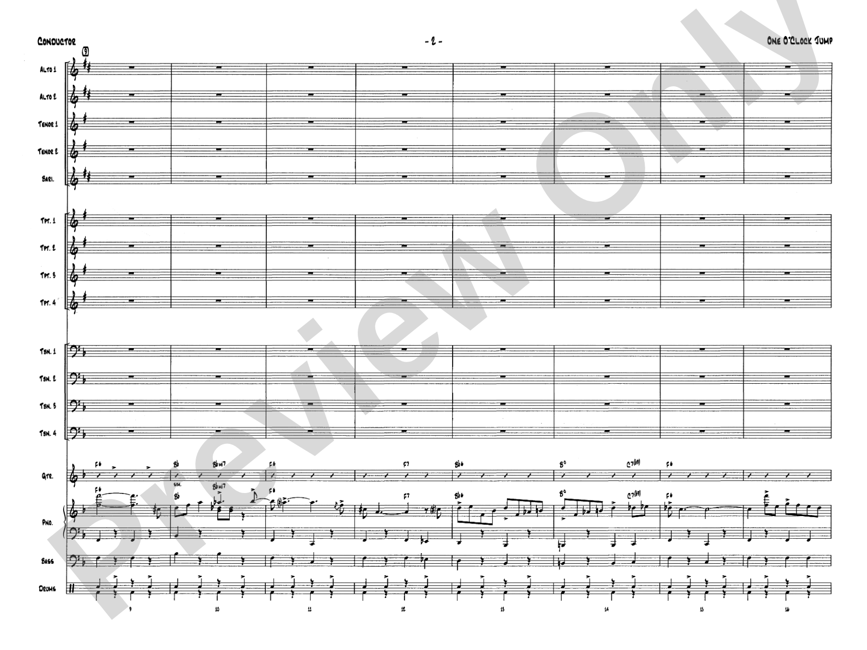 One O'Clock Jump: Jazz Ensemble Conductor Score & Parts