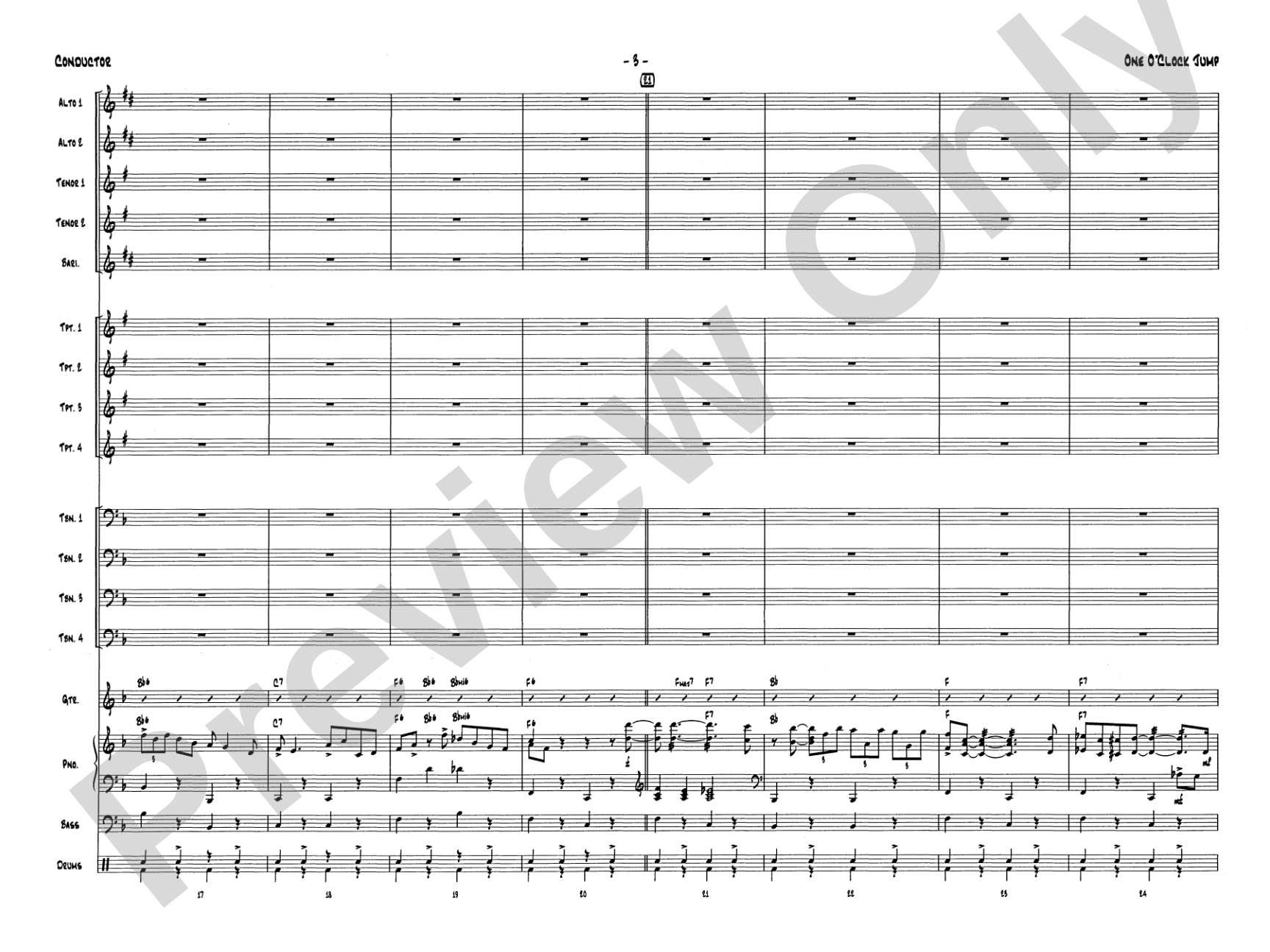 One O'Clock Jump: Jazz Ensemble Conductor Score & Parts