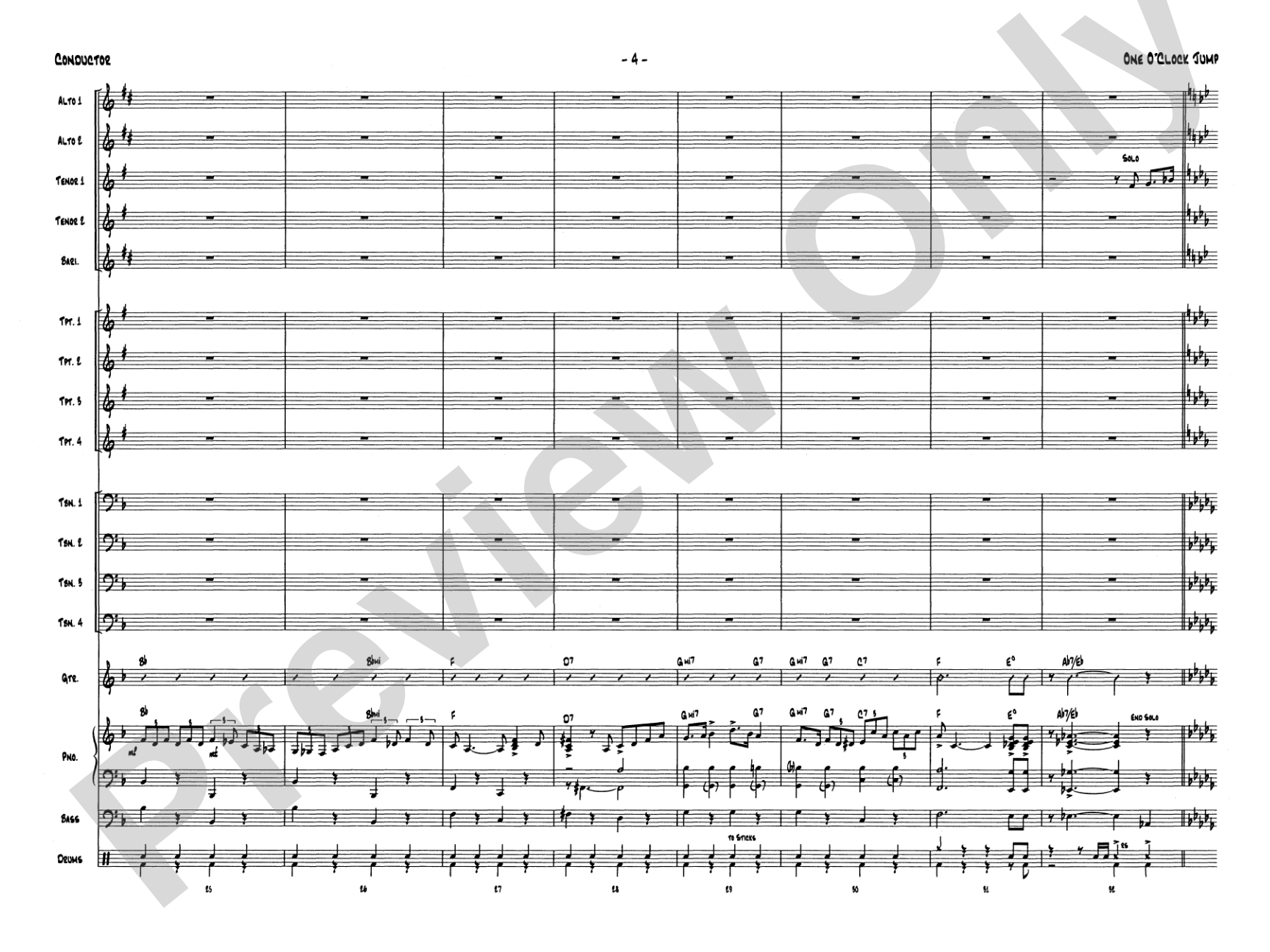 One O'Clock Jump: Jazz Ensemble Conductor Score & Parts