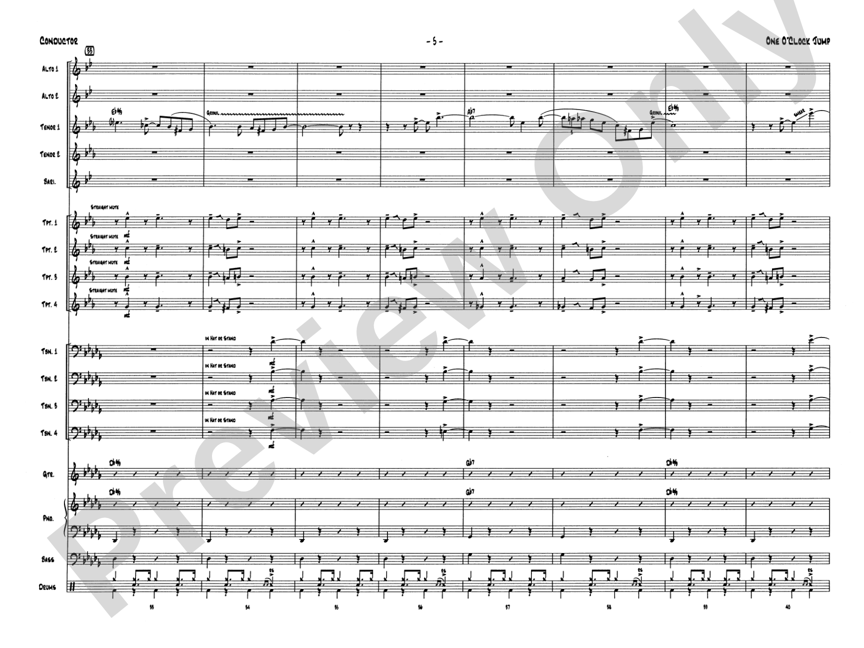 One O'Clock Jump: Jazz Ensemble Conductor Score & Parts