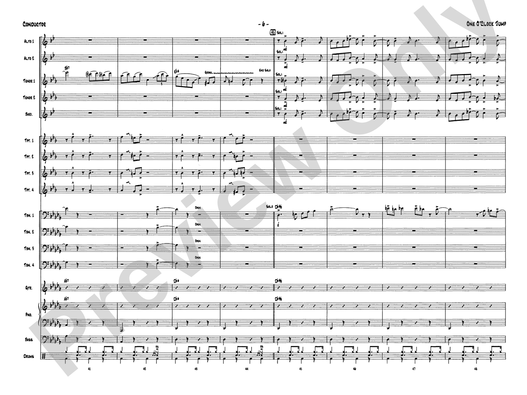 One O'Clock Jump: Jazz Ensemble Conductor Score & Parts