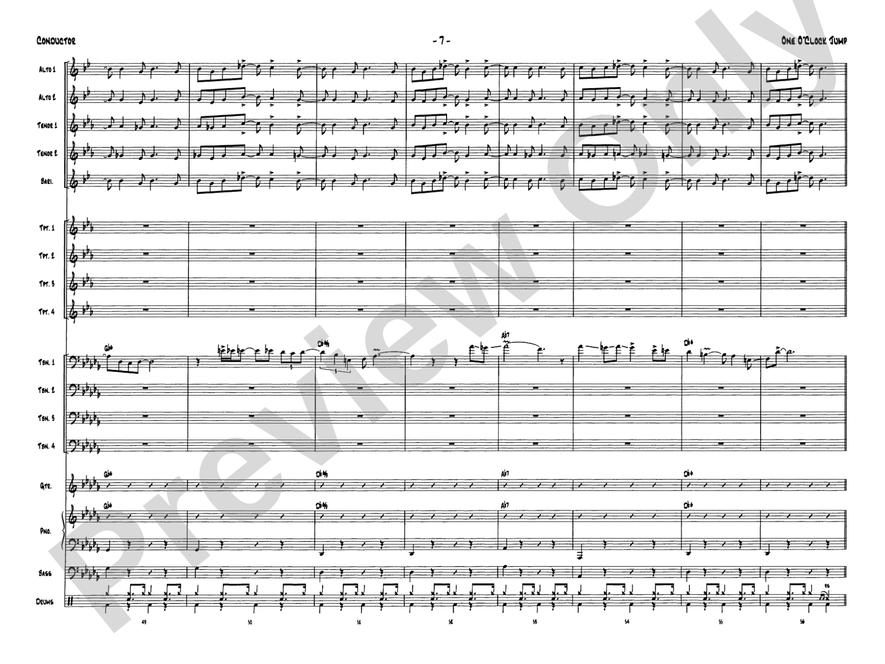 One O'Clock Jump: Jazz Ensemble Conductor Score & Parts