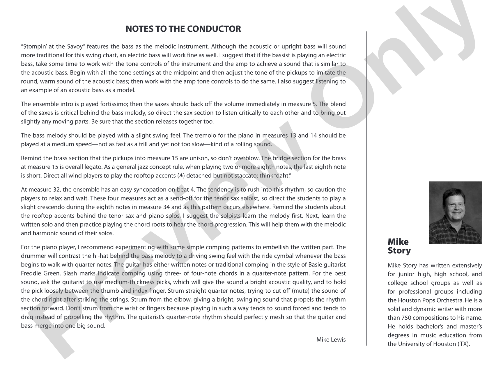 Stompin' at the Savoy: Score