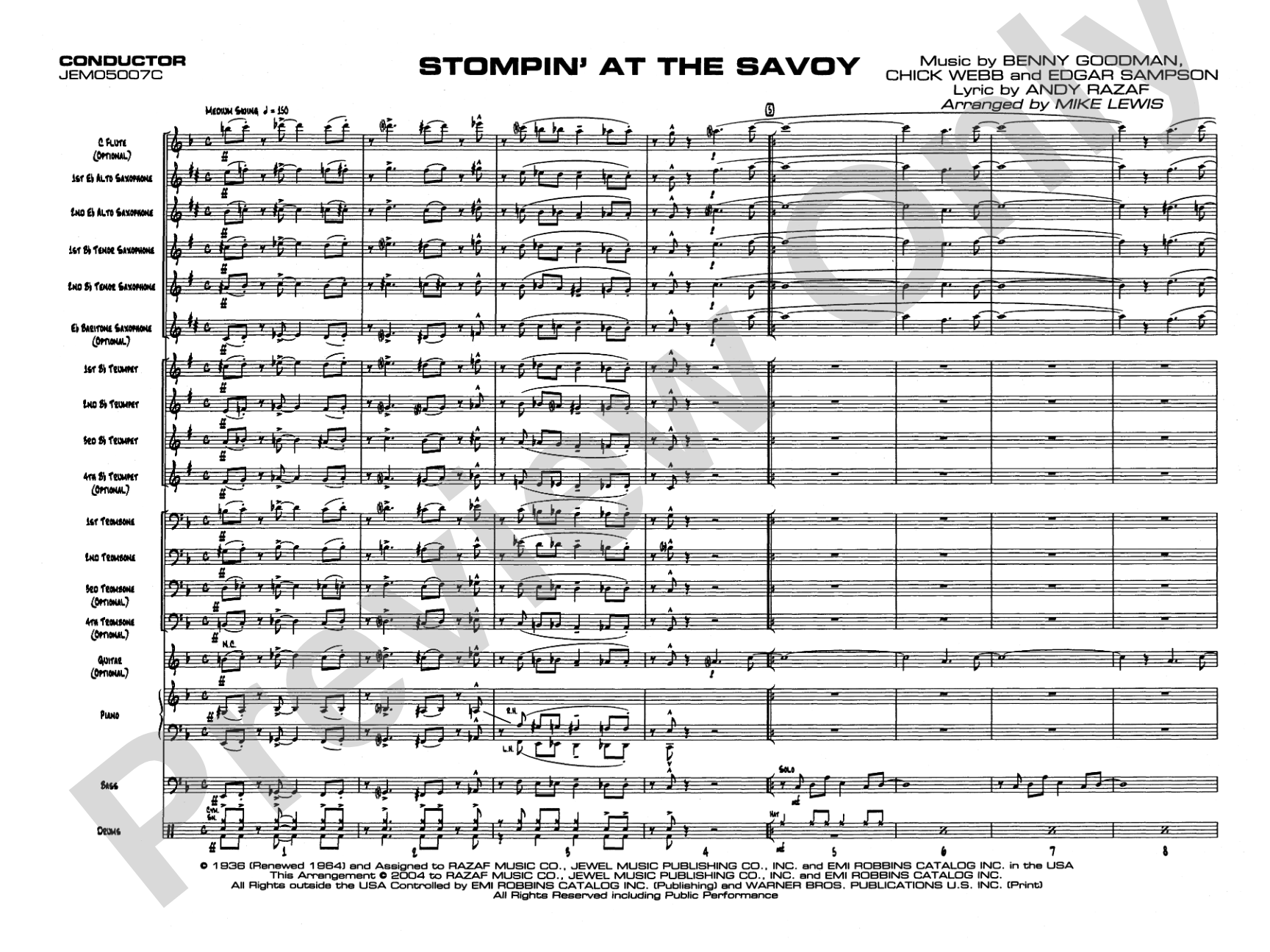 Stompin' at the Savoy: Score