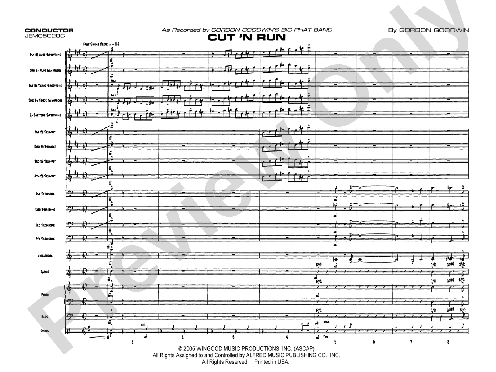 Cut 'n Run: Jazz Ensemble Conductor Score & Parts