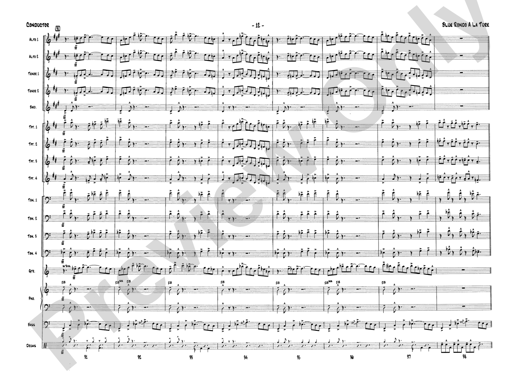 Blue Rondo a la Turk: Jazz Ensemble Conductor Score & Parts