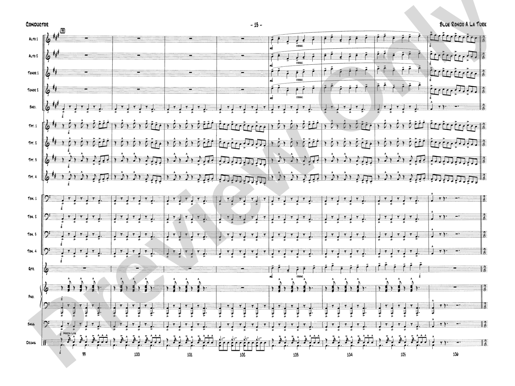 Blue Rondo a la Turk: Jazz Ensemble Conductor Score & Parts