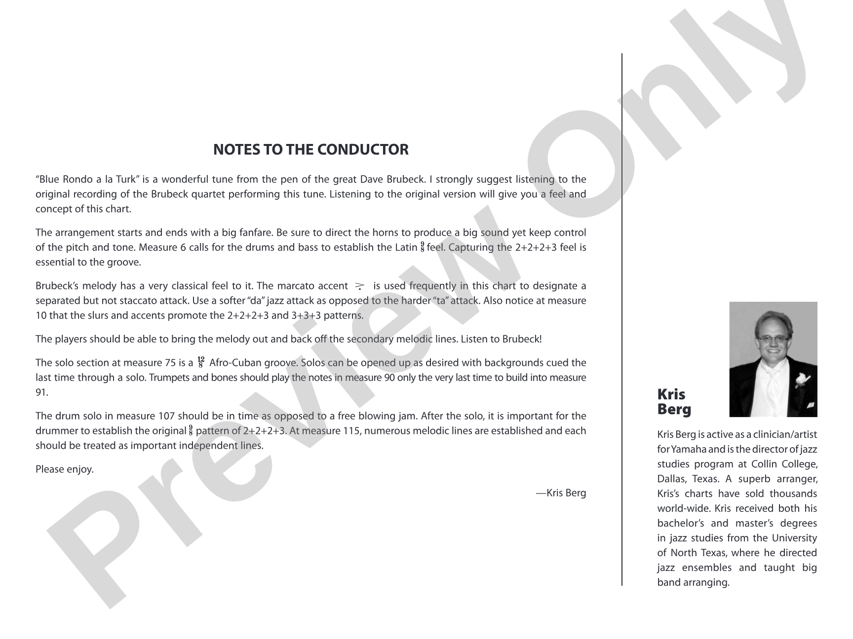 Blue Rondo a la Turk: Jazz Ensemble Conductor Score & Parts