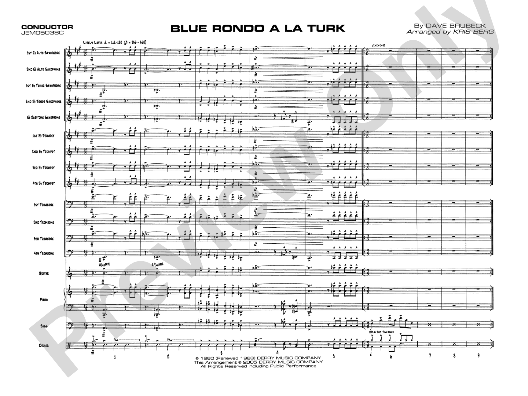Blue Rondo a la Turk: Jazz Ensemble Conductor Score & Parts