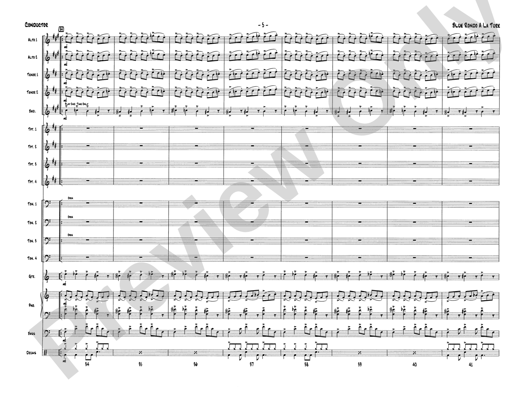Blue Rondo a la Turk: Jazz Ensemble Conductor Score & Parts