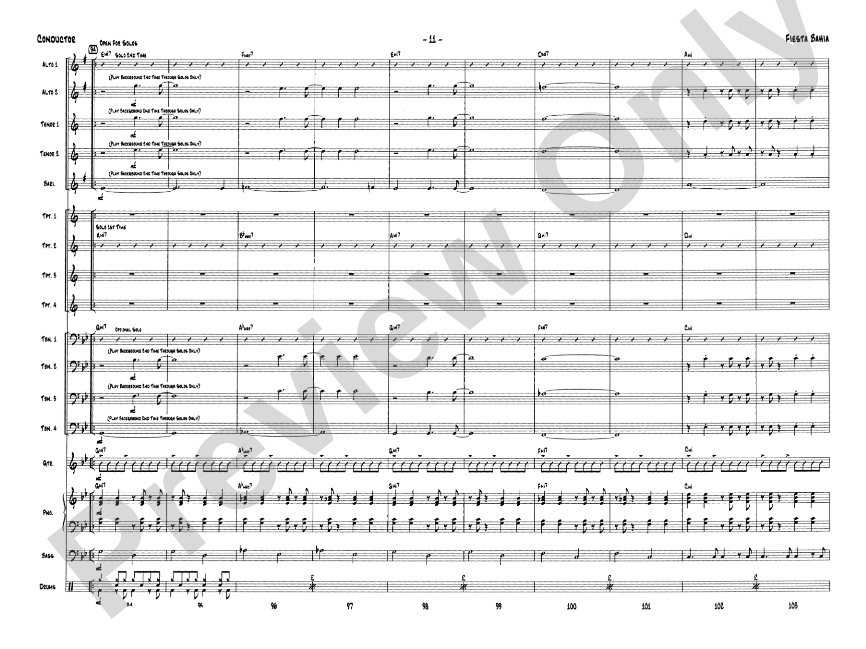 Fiesta Bahia: Jazz Ensemble Conductor Score & Parts