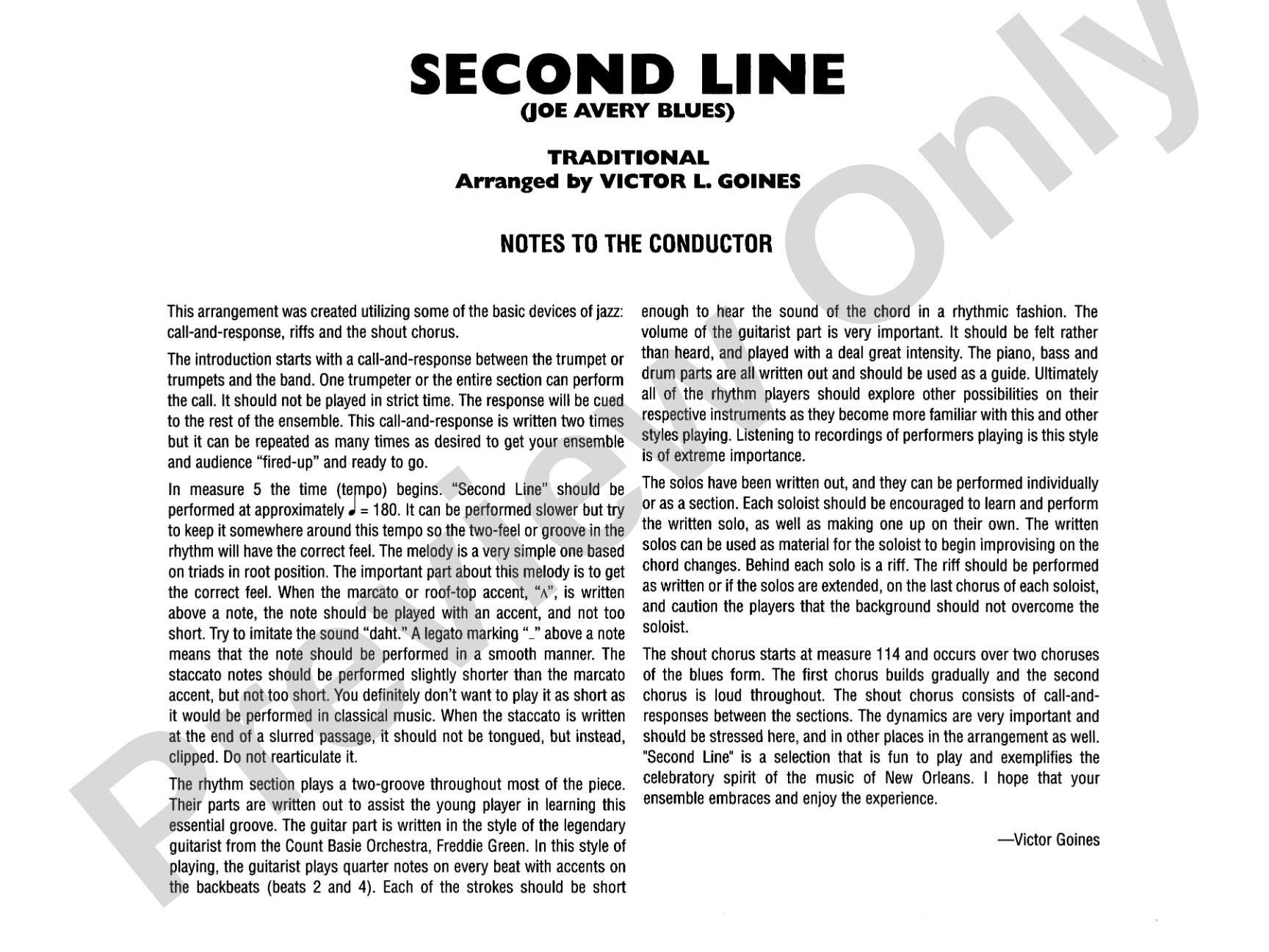Second Line (Joe Avery Blues): Jazz Ensemble Conductor Score & Parts