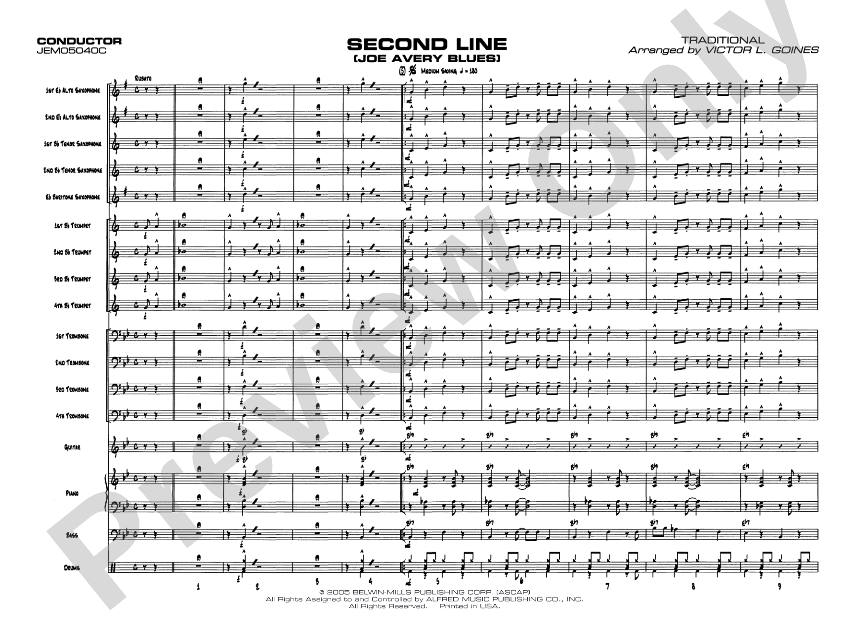 Second Line (Joe Avery Blues): Jazz Ensemble Conductor Score & Parts