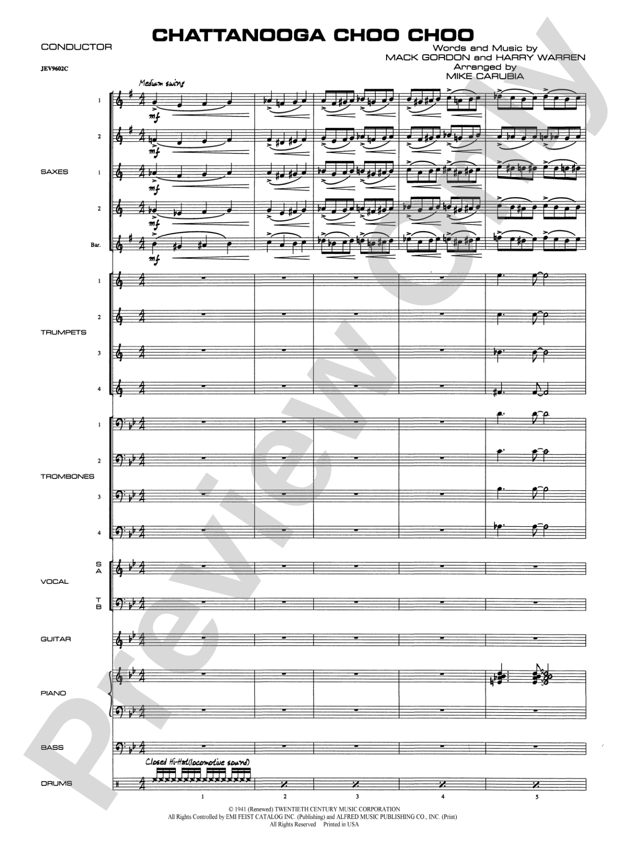 Chattanooga Choo Choo: Vocal Solo with Jazz Ensemble Conductor Score & Parts