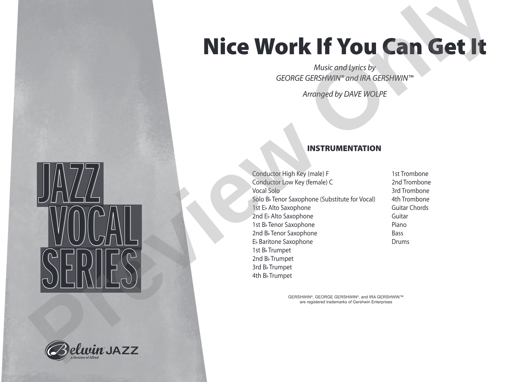 Nice Work If You Can Get It: Vocal Solo with Jazz Ensemble Conductor Score & Parts