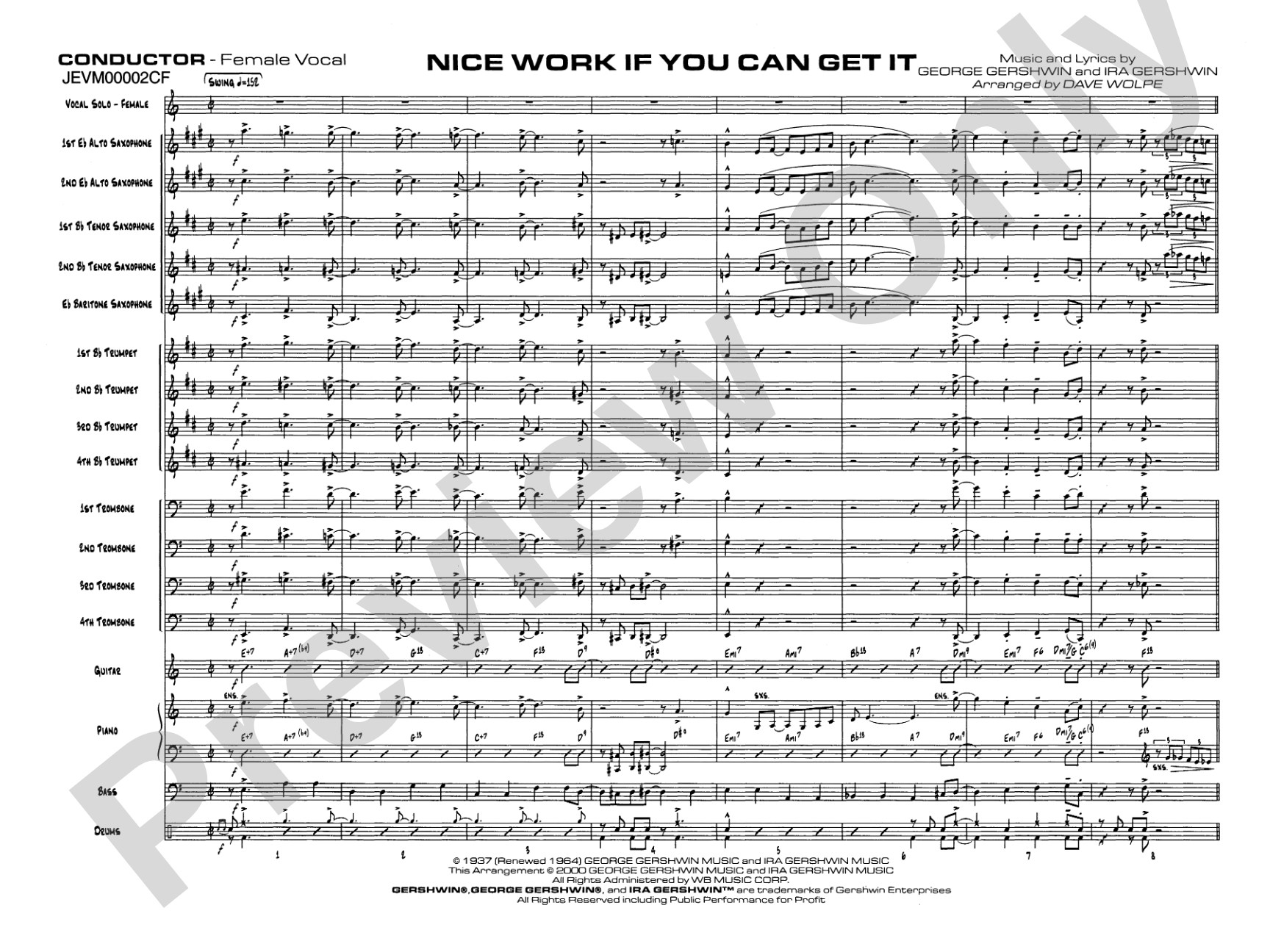 Nice Work If You Can Get It: Vocal Solo with Jazz Ensemble Conductor Score & Parts