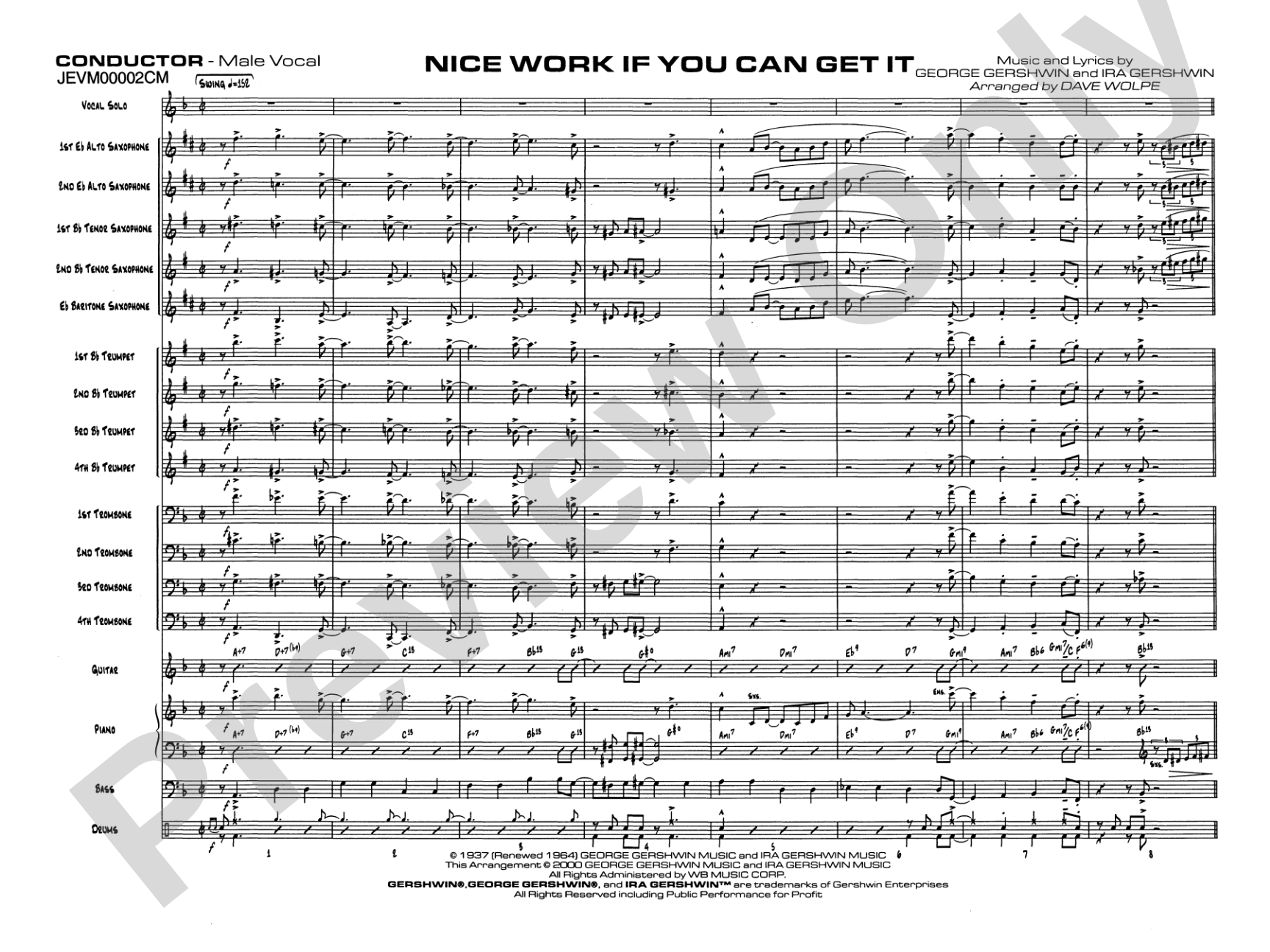 Nice Work If You Can Get It: Vocal Solo with Jazz Ensemble Conductor Score & Parts