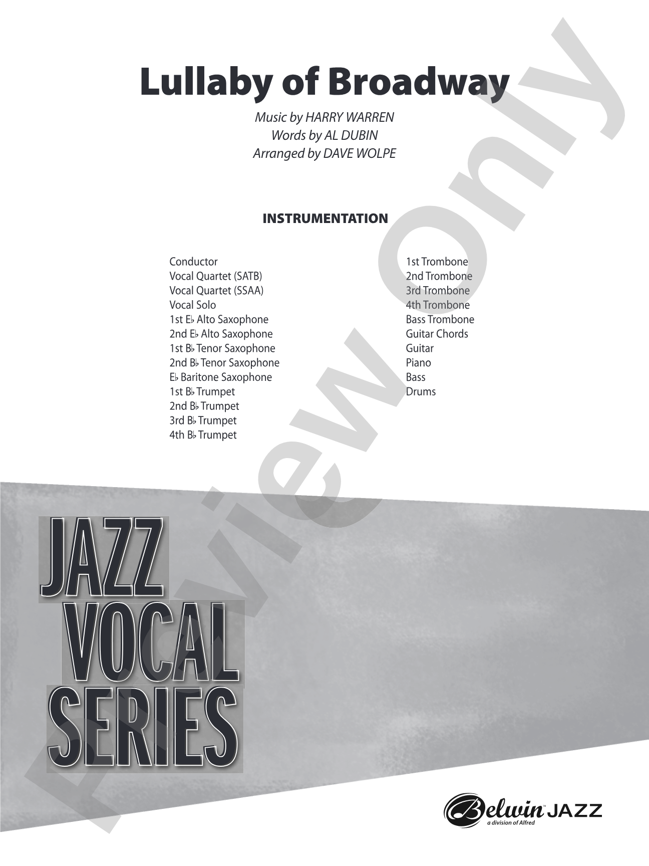 Lullaby of Broadway: Vocal Solo with Jazz Ensemble Conductor Score & Parts