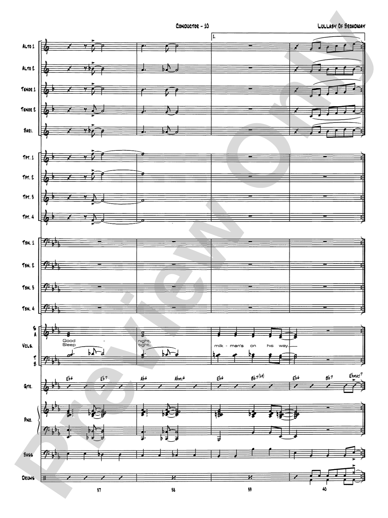Lullaby of Broadway: Vocal Solo with Jazz Ensemble Conductor Score & Parts