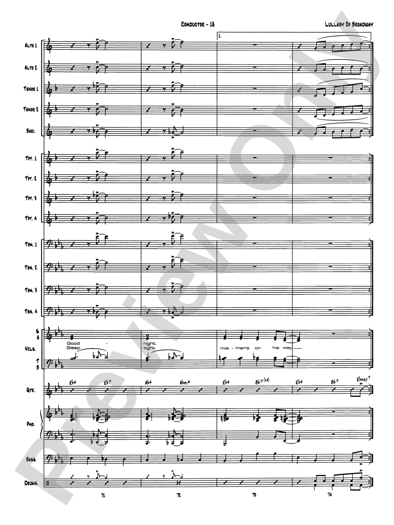 Lullaby of Broadway: Vocal Solo with Jazz Ensemble Conductor Score & Parts