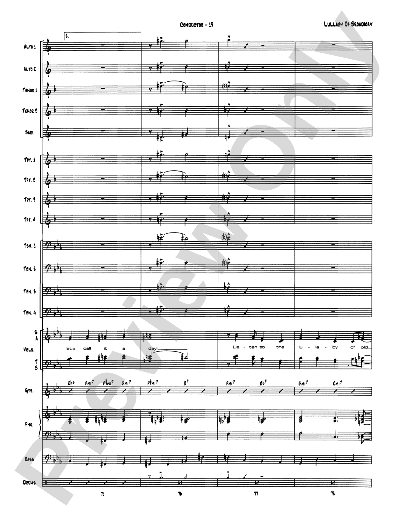 Lullaby of Broadway: Vocal Solo with Jazz Ensemble Conductor Score & Parts