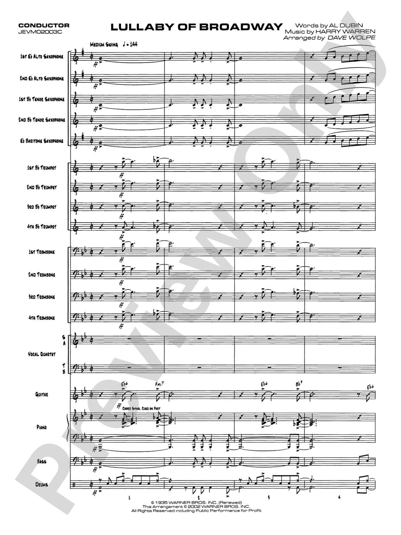 Lullaby of Broadway: Vocal Solo with Jazz Ensemble Conductor Score & Parts