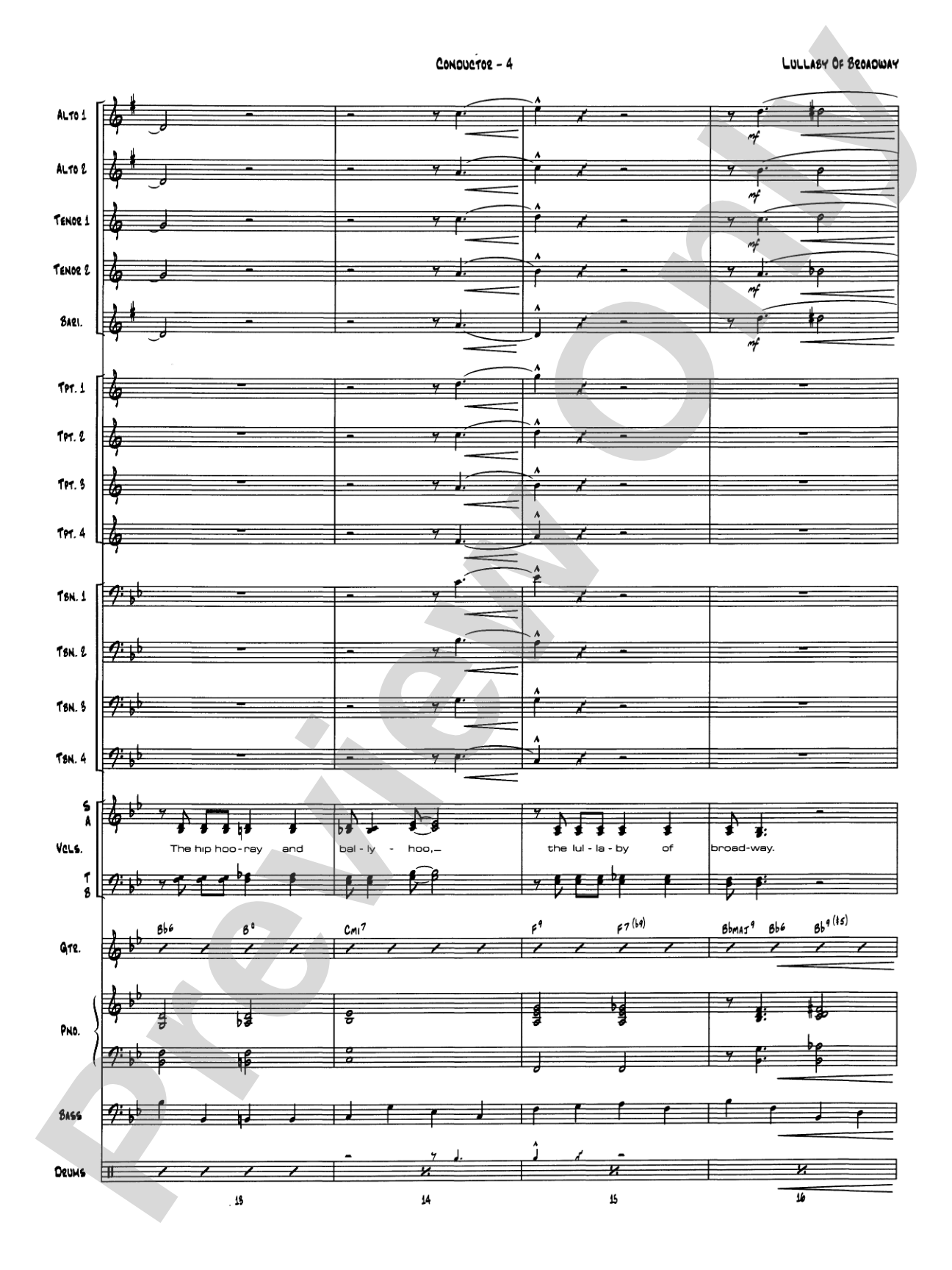 Lullaby of Broadway: Vocal Solo with Jazz Ensemble Conductor Score & Parts