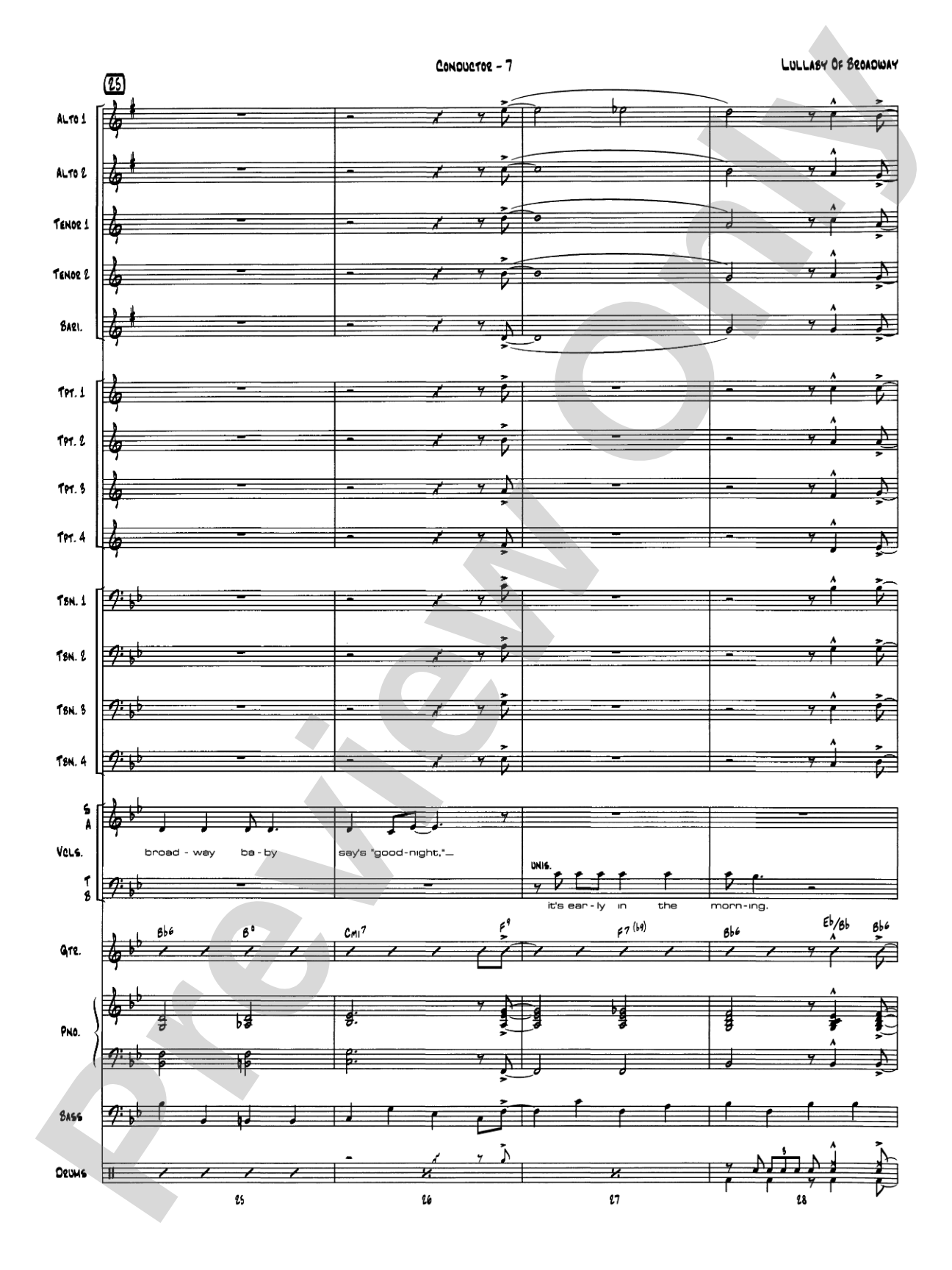 Lullaby of Broadway: Vocal Solo with Jazz Ensemble Conductor Score & Parts